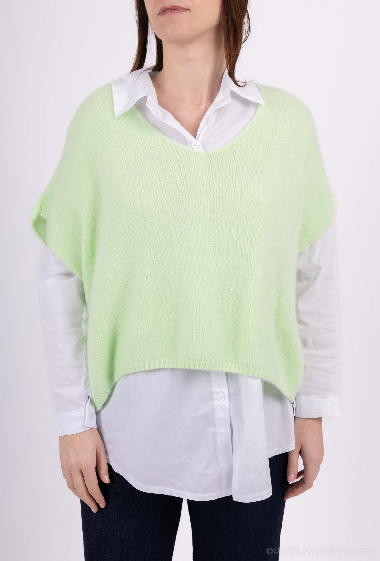 Wholesaler For Her Paris - Plain short-sleeved V-neck sweater in baby alpaca