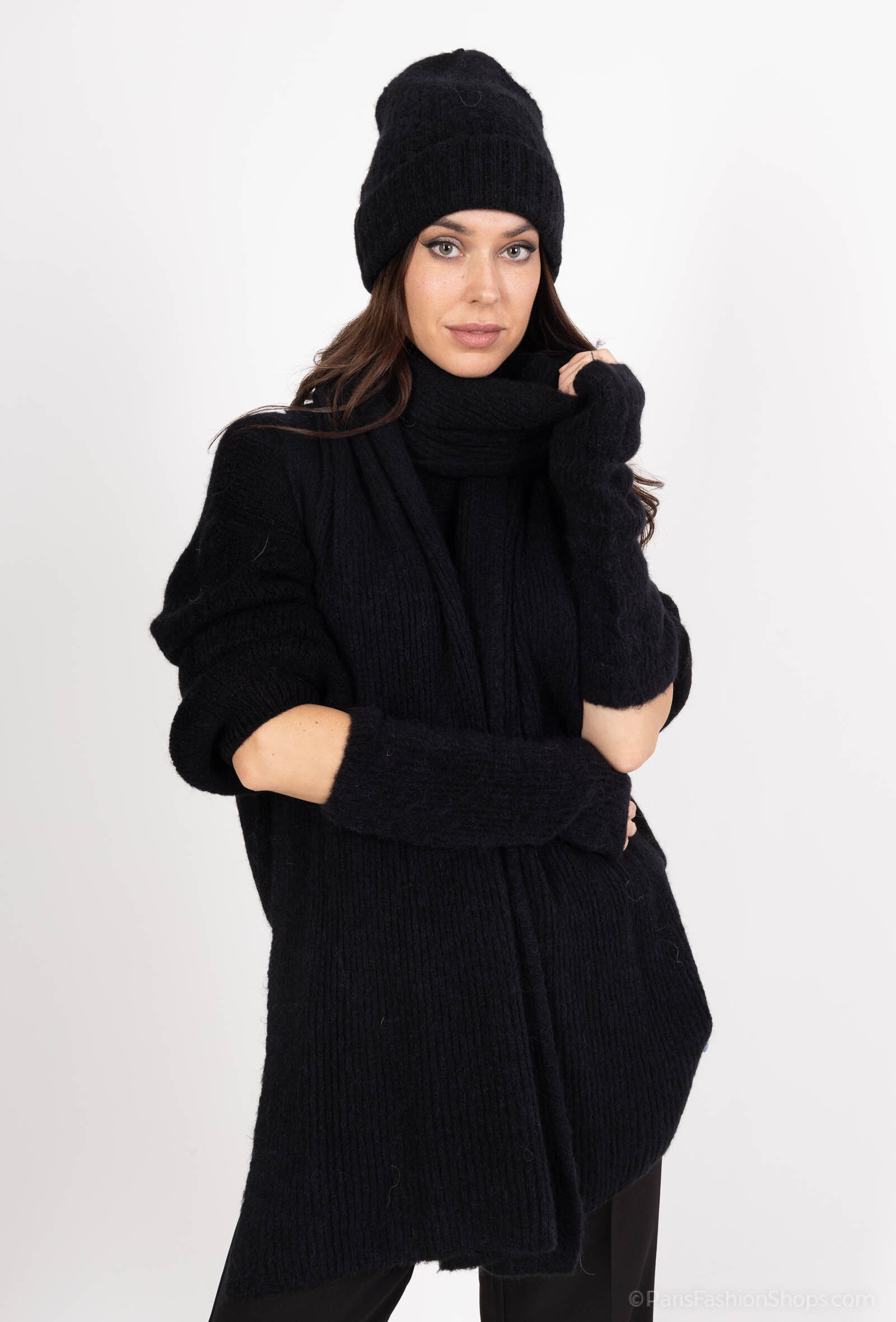 Großhändler For Her Paris - Set aus gerippter Mütze und Fäustlingen aus Babyalpaka