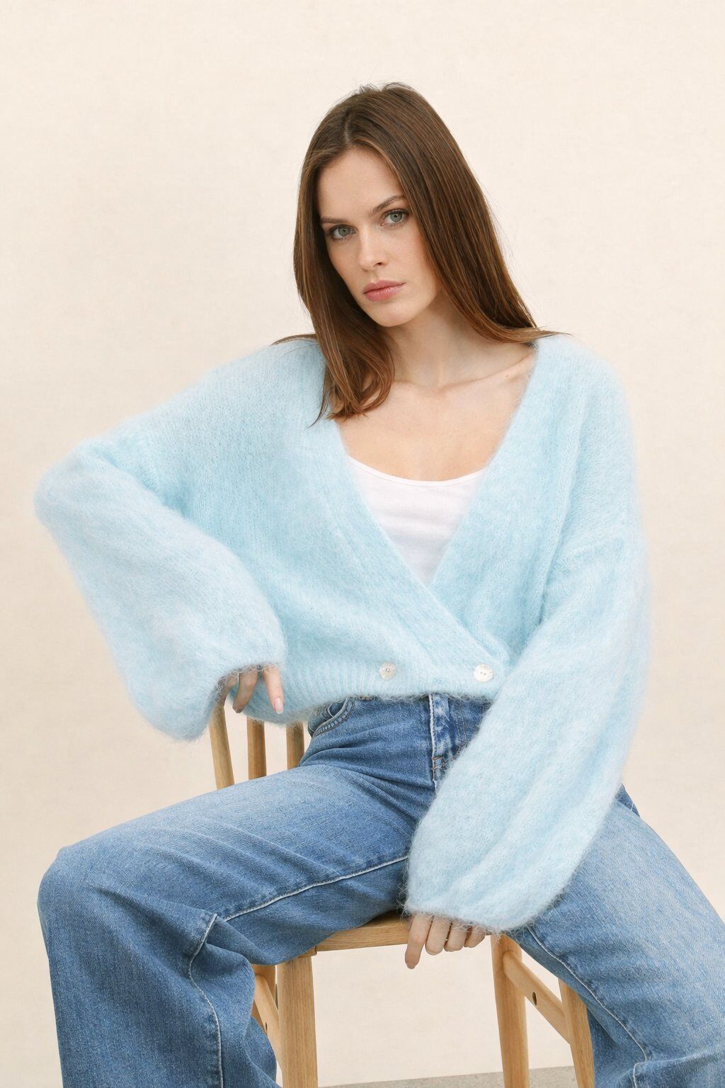 Wholesaler For Her Paris - Bolero cardigan 80% Kid Mohair long sleeves timeless elegance