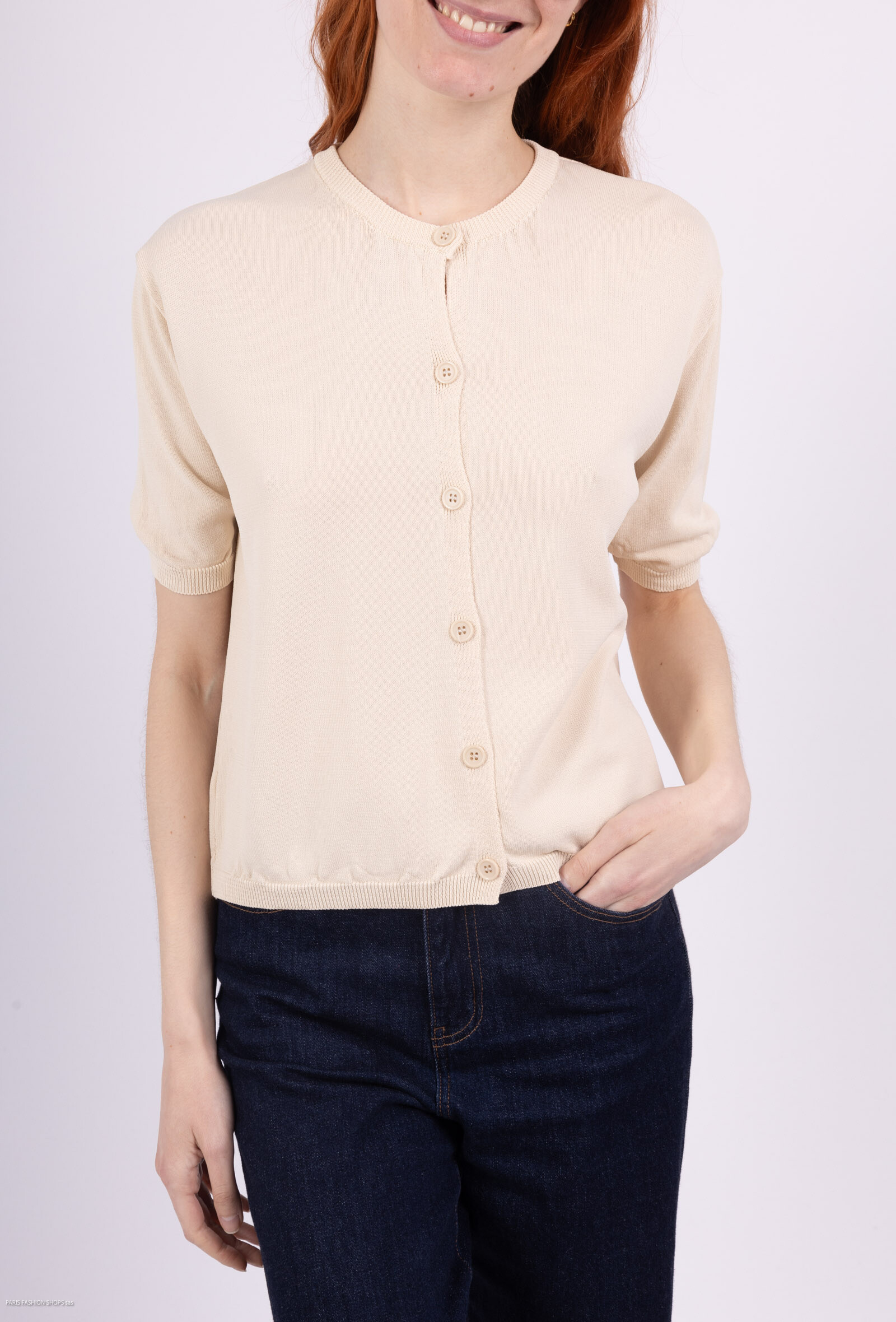 Wholesaler For Her Paris - Round neck viscose vest short sleeves with buttons