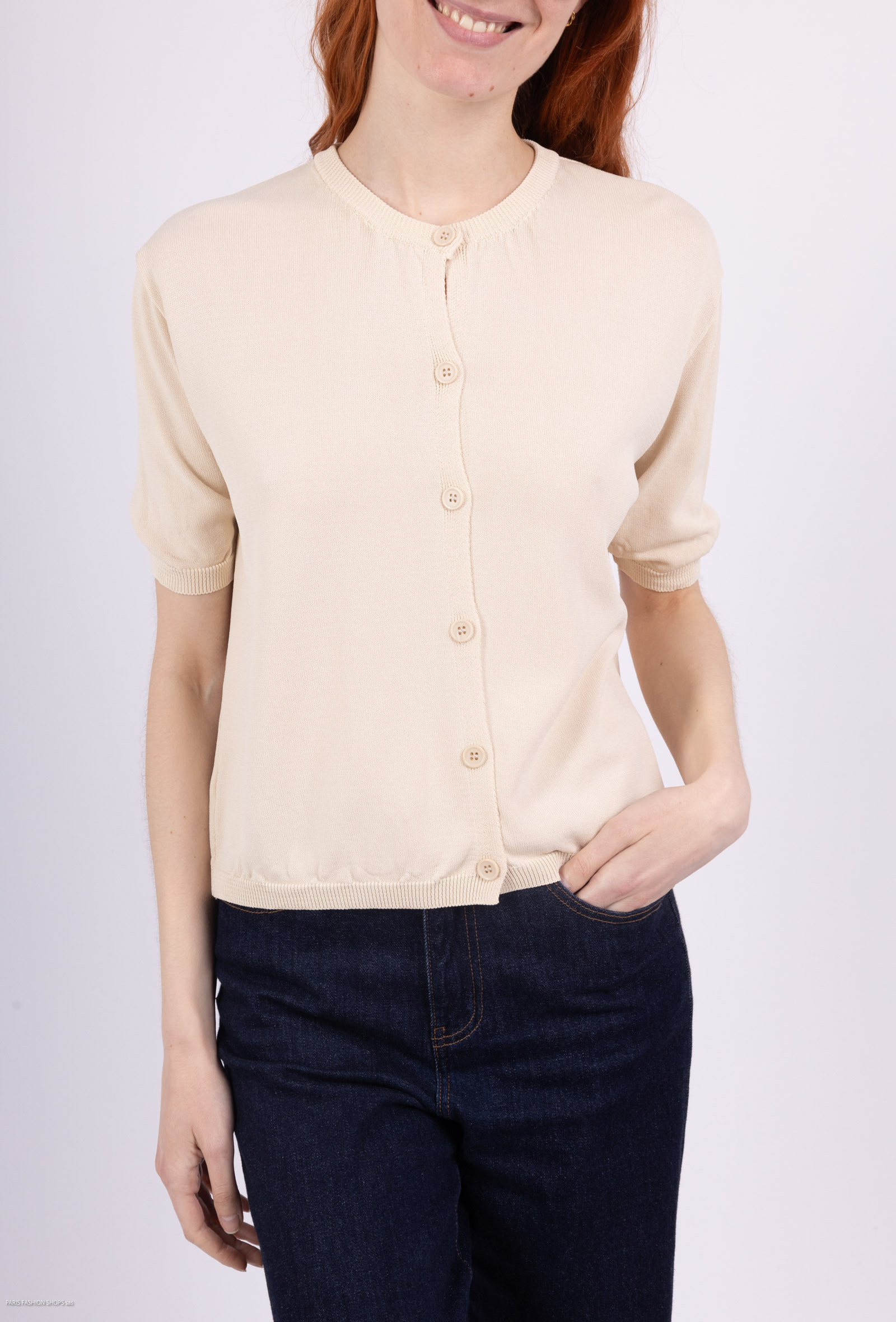 Wholesaler For Her Paris - Round neck viscose vest short sleeves with buttons