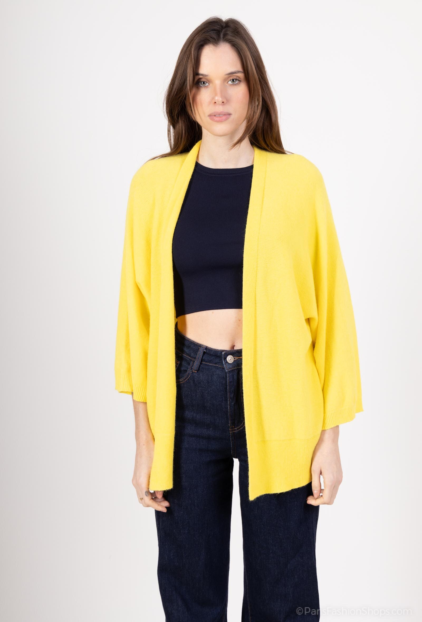 Wholesaler For Her Paris - Oversized plain cardigan with a cashmere feel and 3/4 sleeves