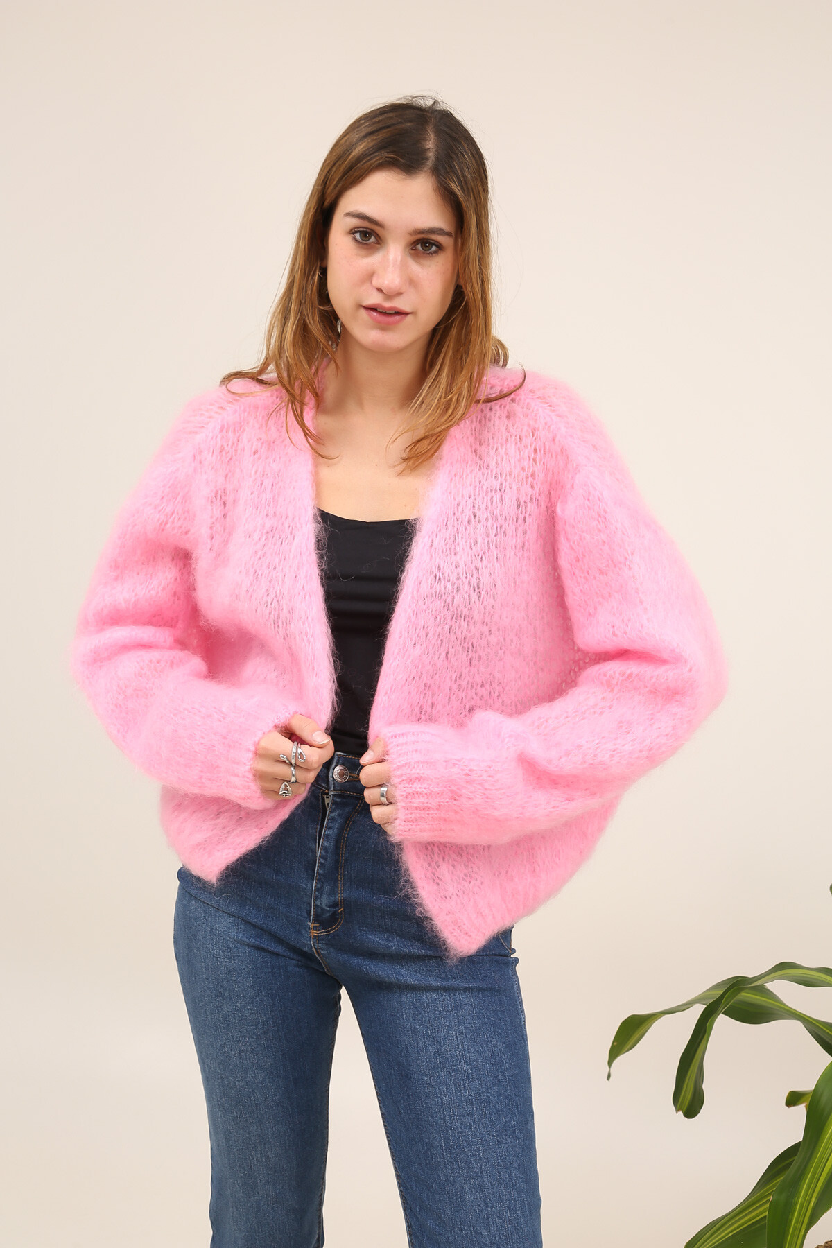 Wholesaler For Her Paris - Fluffy open cardigan with openwork knit and long sleeves, timeless elegance