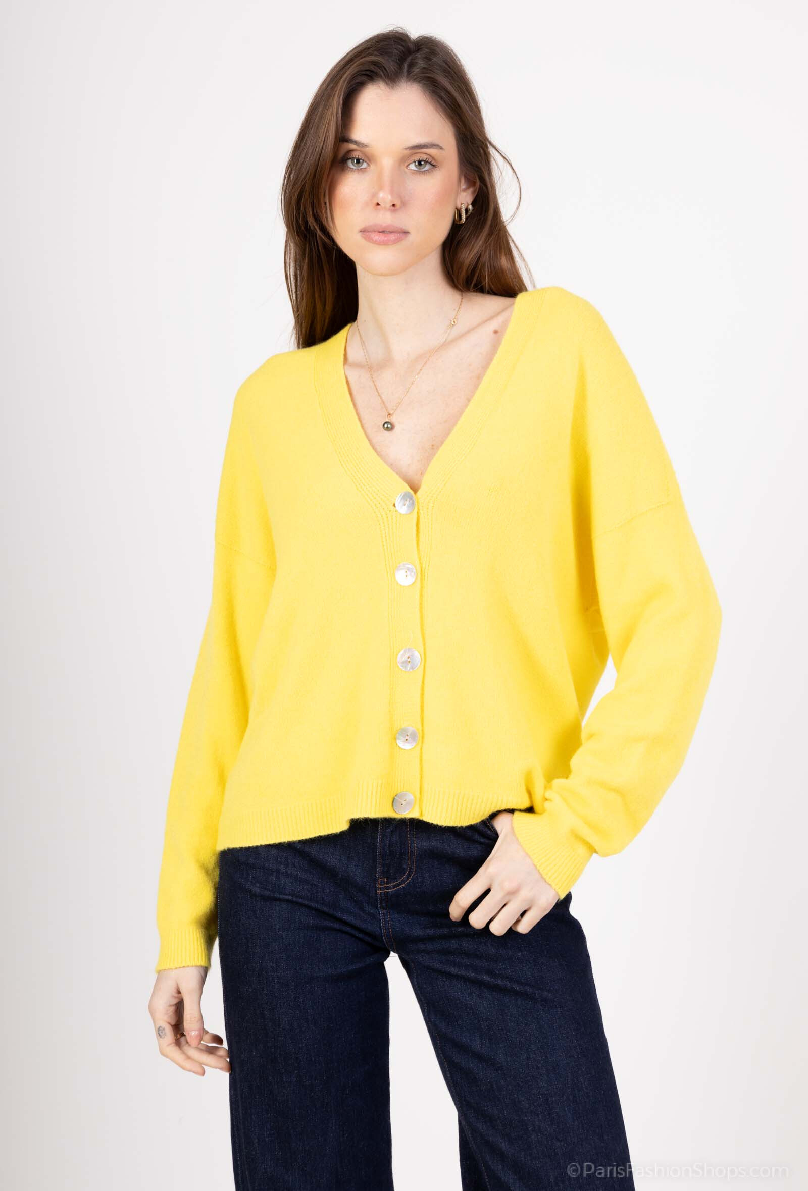 Wholesaler For Her Paris - Seamless cardigan with buttons, long sleeves, cashmere touch