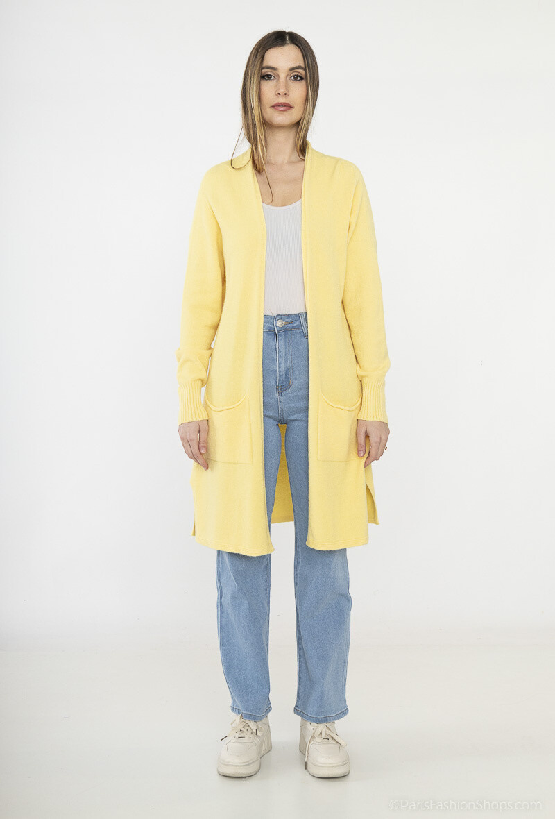 Wholesaler For Her Paris - Seamless oversized long vest, long sleeves, 2 pockets, cashmere feel
