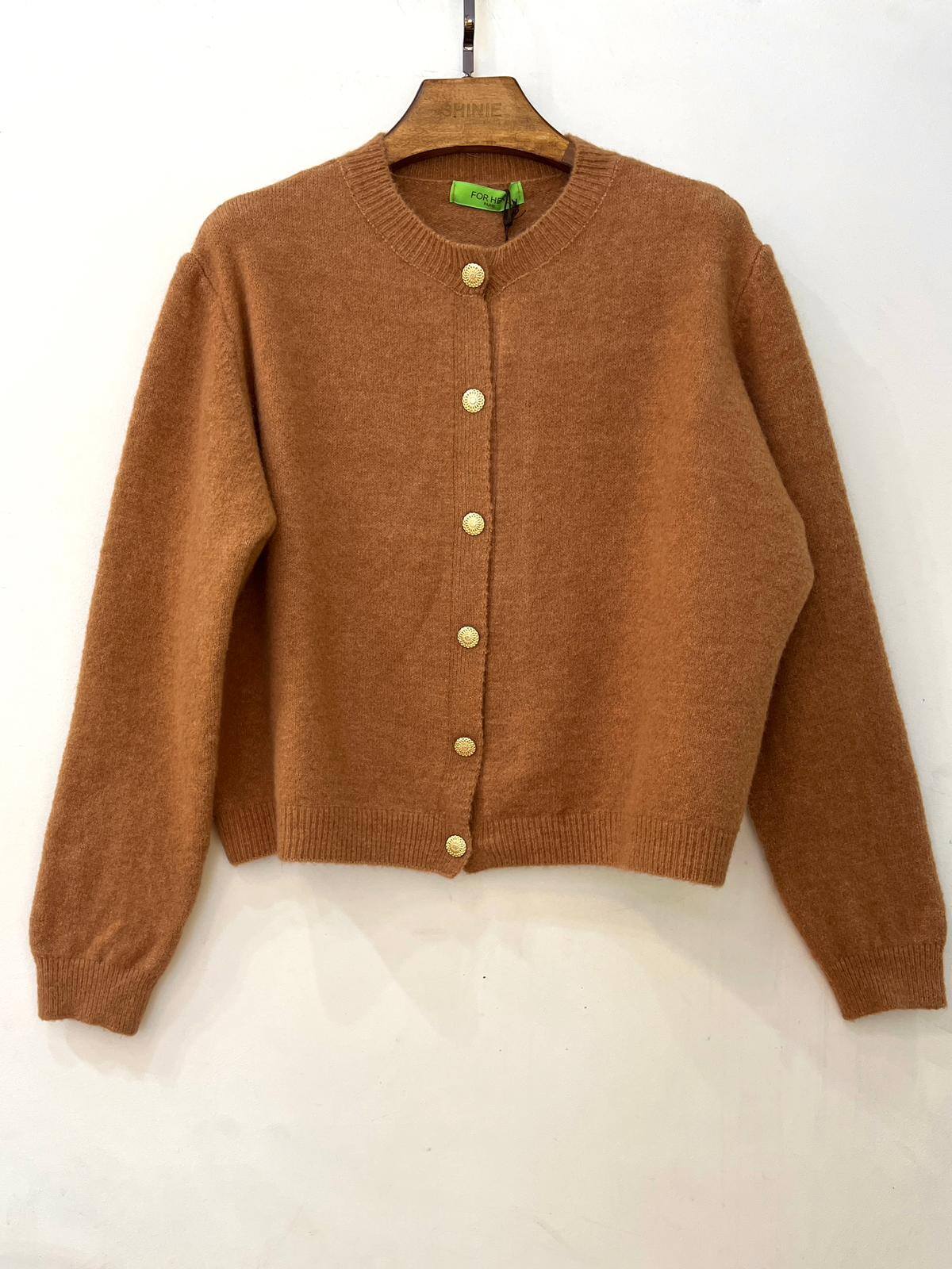 Mayorista For Her Paris - Cárdigan de lana de manga larga con cuello redondo y sofisticados botones dorados