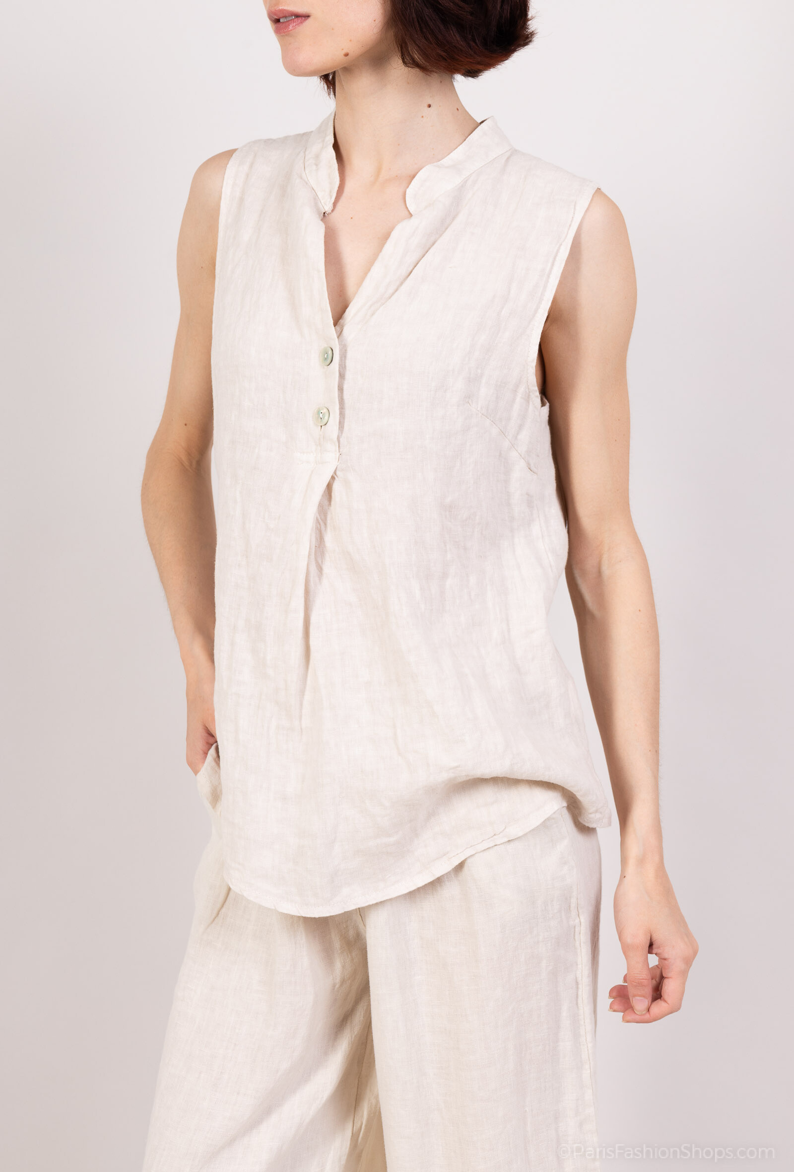 Großhändler For Her Paris - 100% Leinen ärmelloses V-Ausschnitt Tanktop