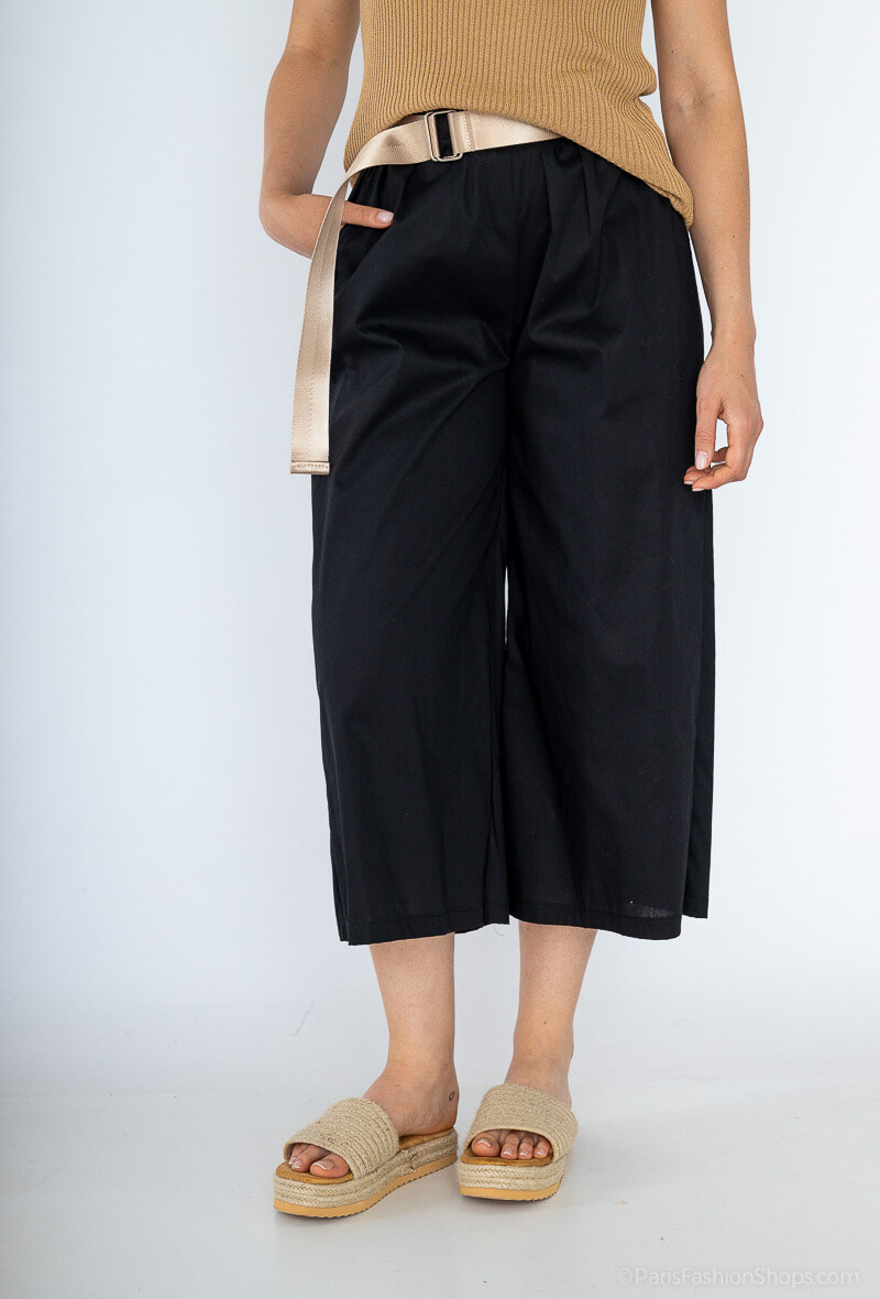 Grossiste For Her Paris - Pantacourt ceinturé uni large en coton