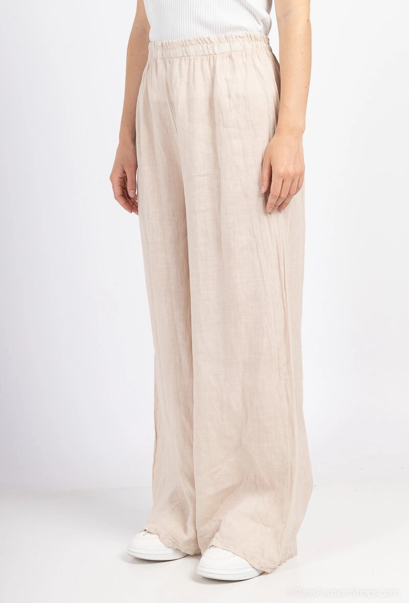 Wholesaler For Her Paris - Plain 100% linen pants with elasticated waist