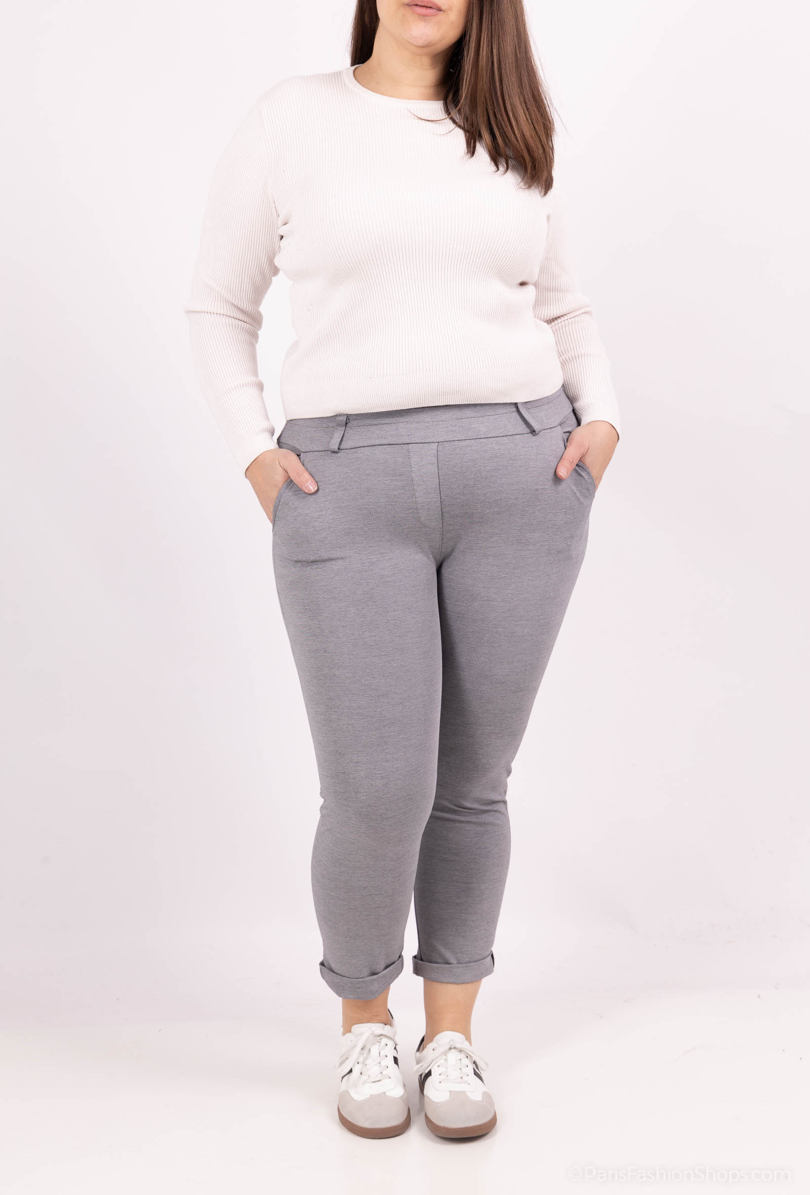 Wholesaler For Her Paris - Plain cotton pants elasticated and belted size