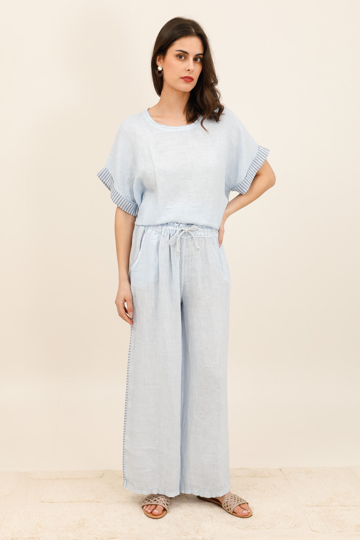 Wholesaler For Her Paris - 100% linen trousers with a subtle touch of stripes for natural elegance