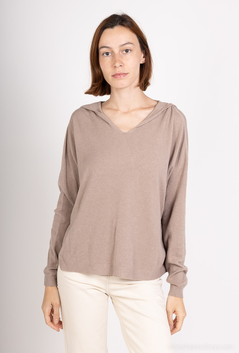 Grossiste For Her Paris - Top oversize en maille manche longues et capuche