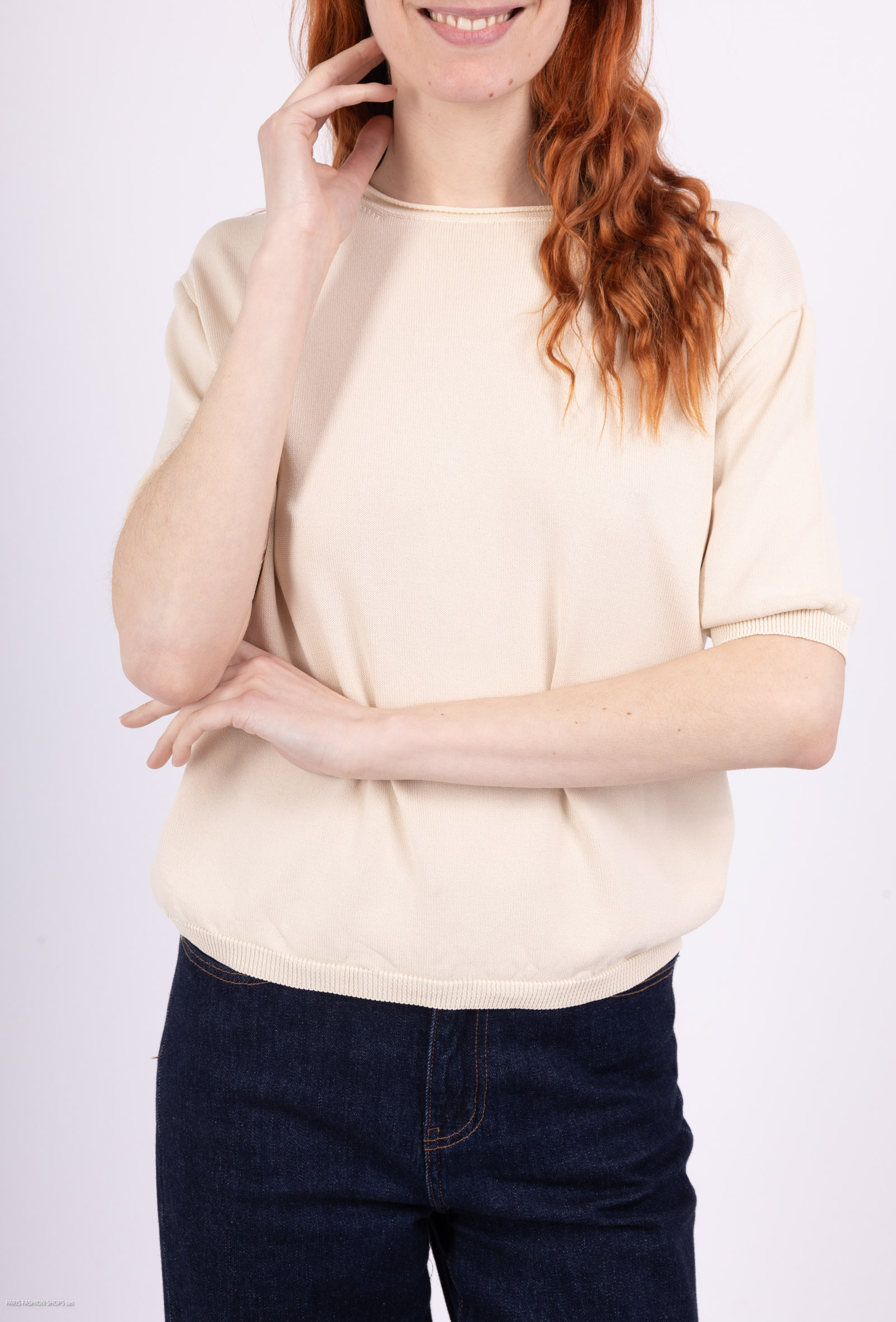 Wholesaler For Her Paris - United sweater in short -sleeved round neck viscose