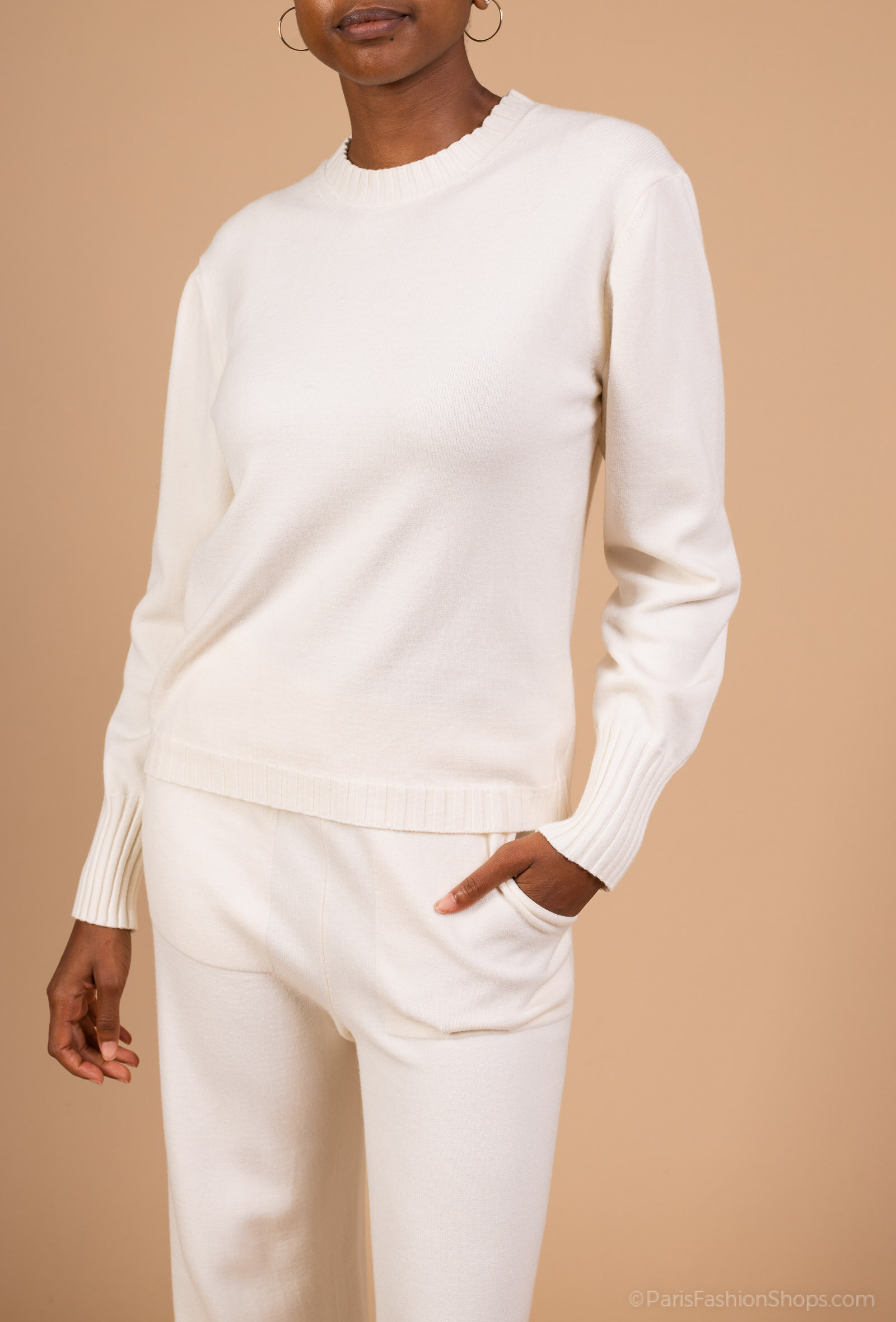 Wholesaler For Her Paris - Solid viscose sweater with a round neck and long sleeves
