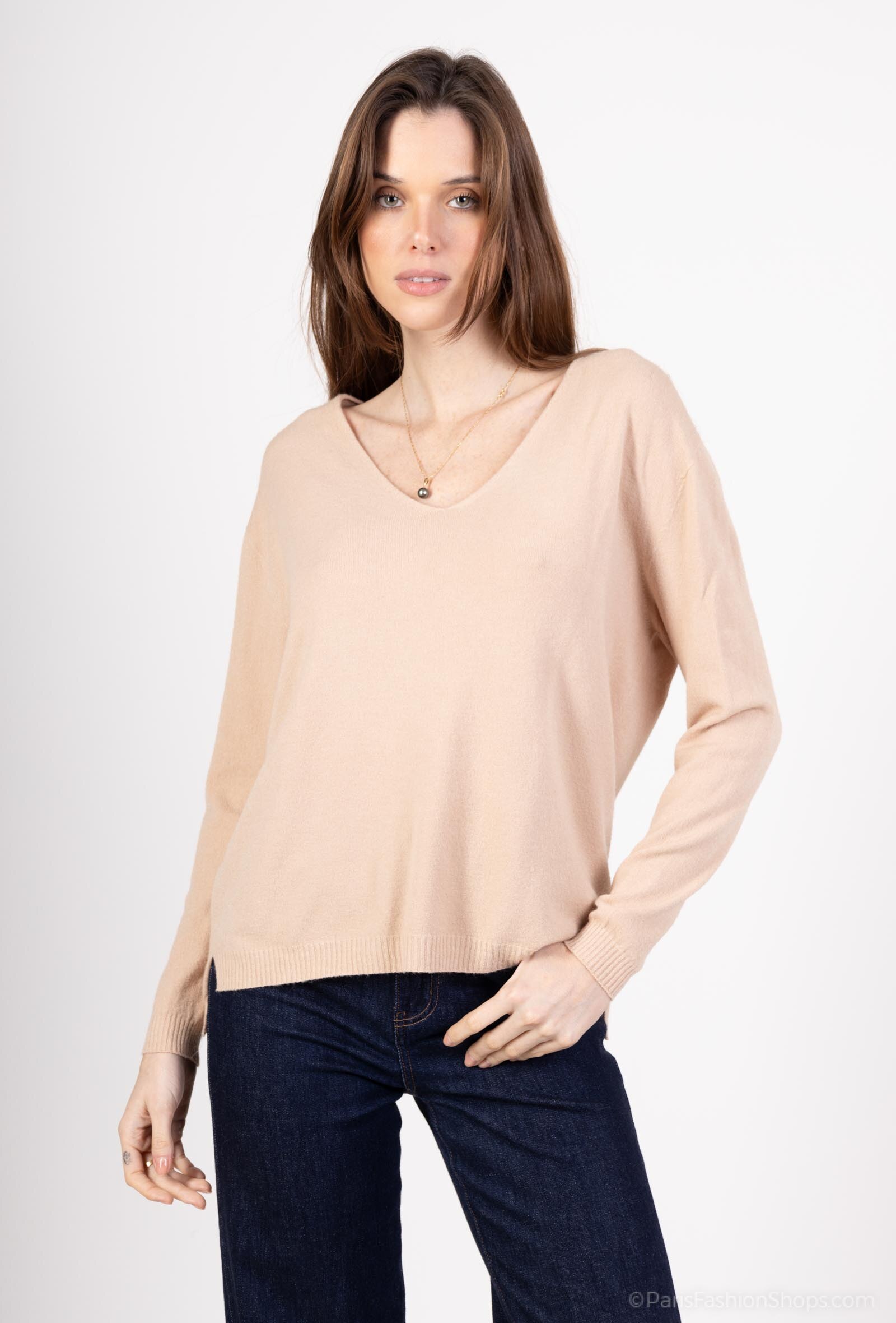 Wholesaler For Her Paris - Oversized V-neck sweater in solid color with long sleeves and cashmere touch