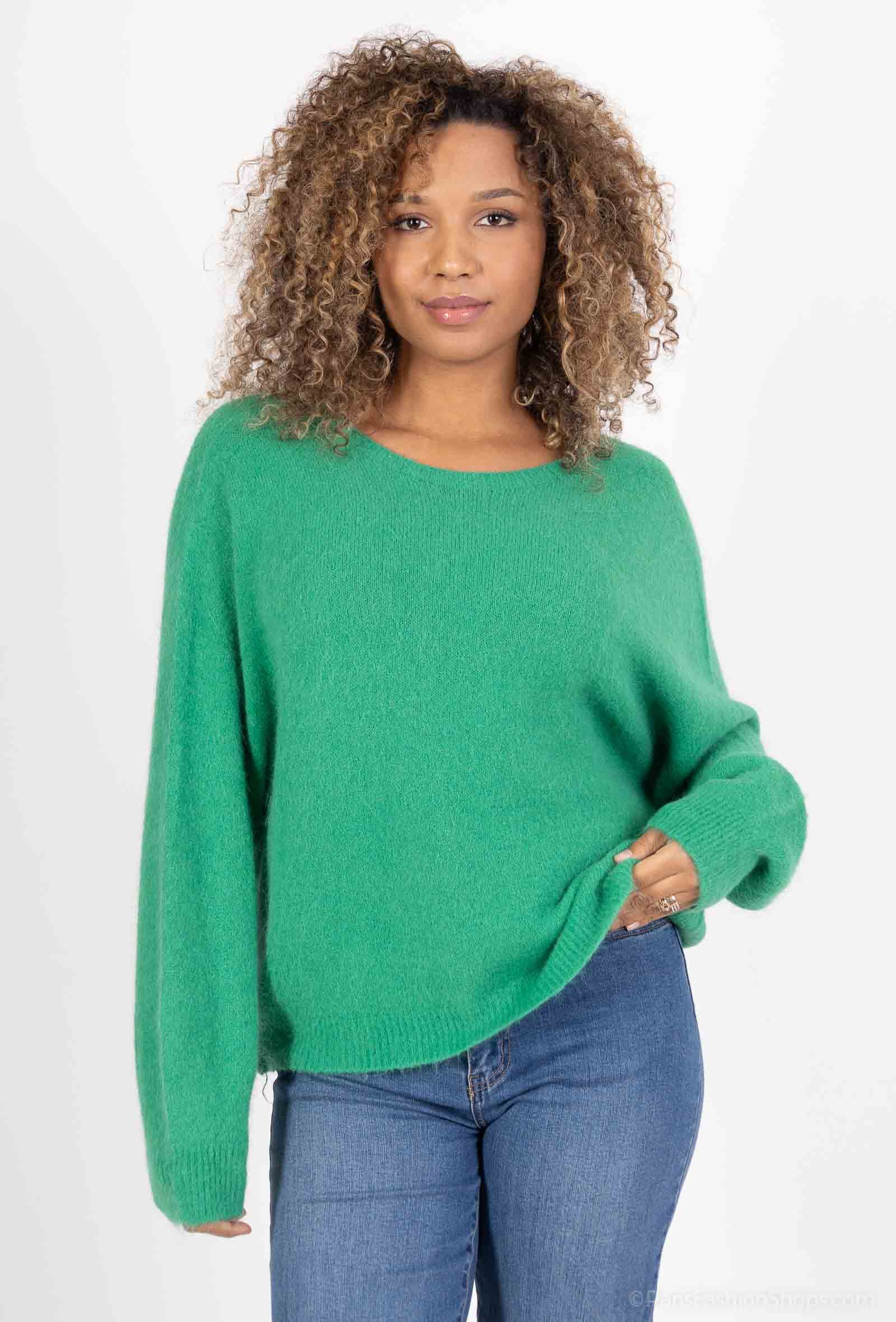 Wholesaler For Her Paris - Solid color oversized crew neck sweater with long sleeves in baby alpaca