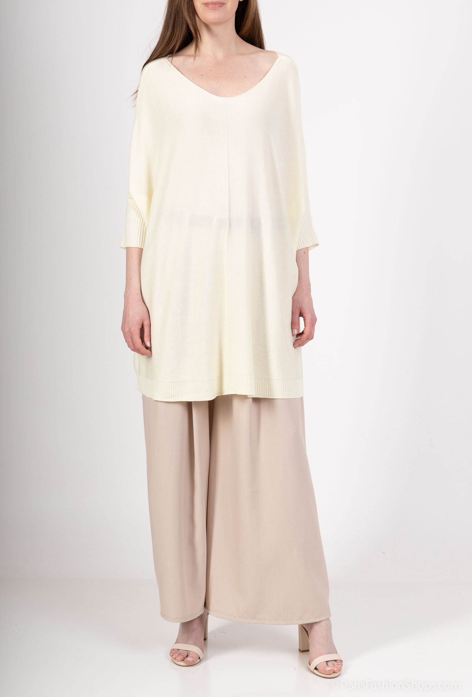 Wholesaler For Her Paris - Oversize sweater in modal rounds 3/4 round neck