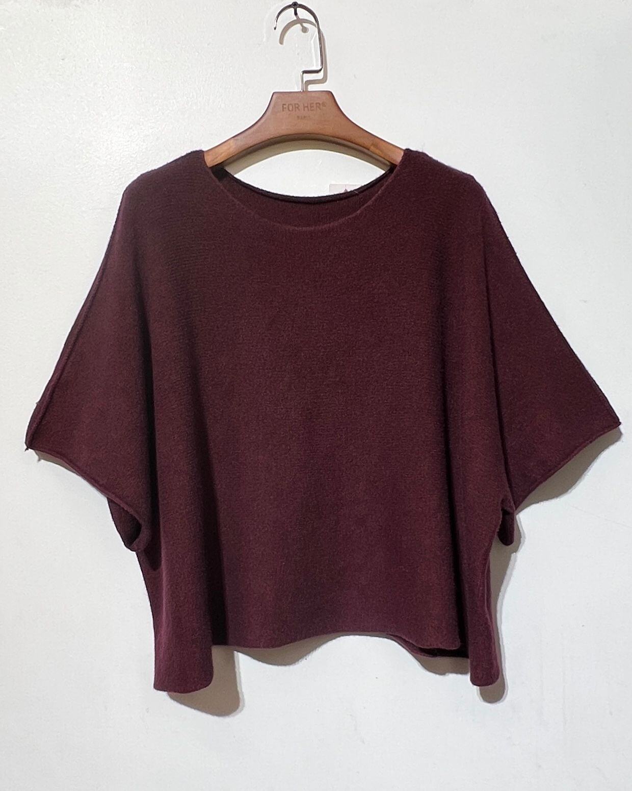 Wholesaler For Her Paris - Seamless oversized solid sweater with round neck and 3/4 sleeves