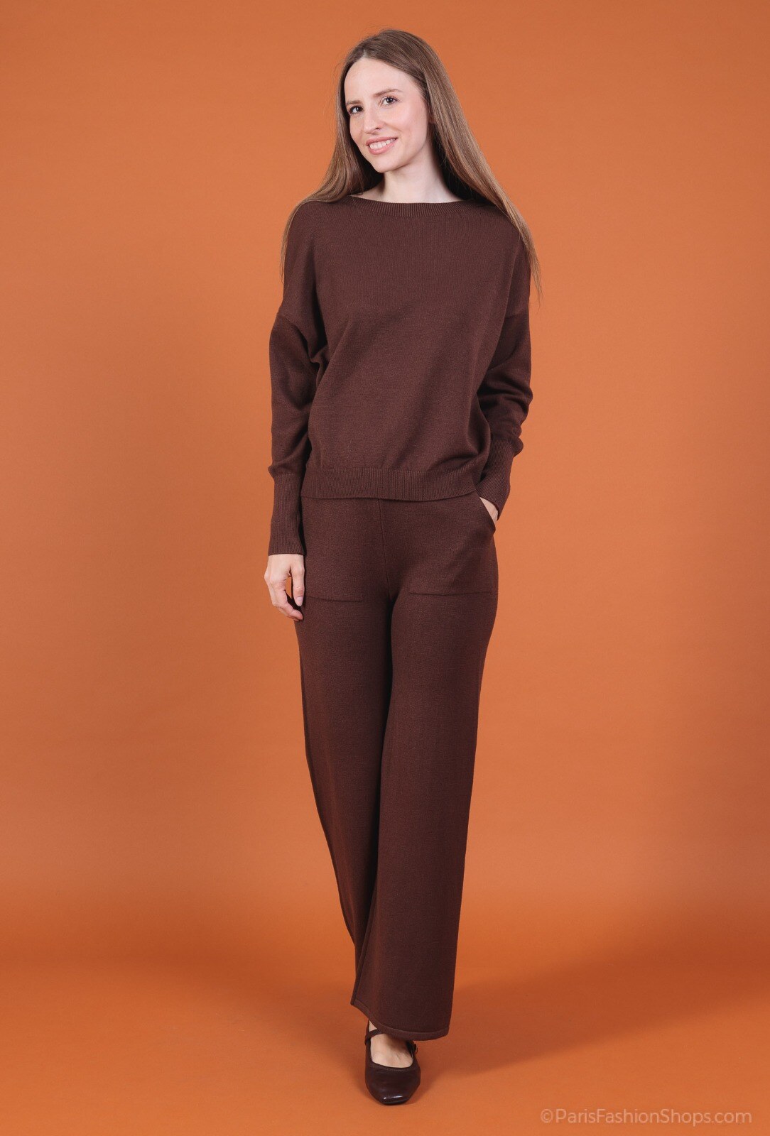 Wholesaler For Her Paris - Oversized plain viscose sweater with round neck and long sleeves