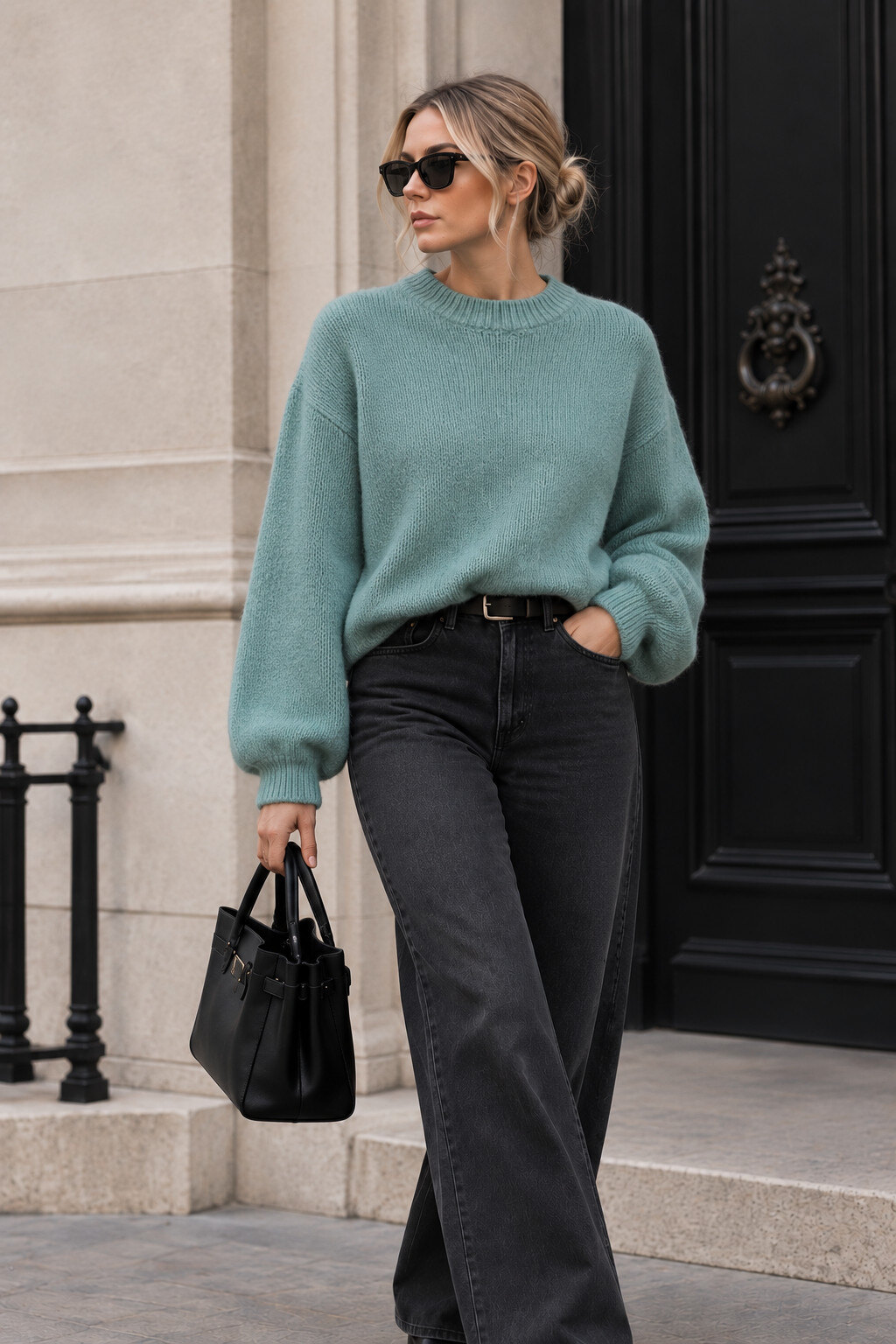 Mayorista For Her Paris - Suéter de alpaca bebé suave con cuello redondo acanalado y mangas largas