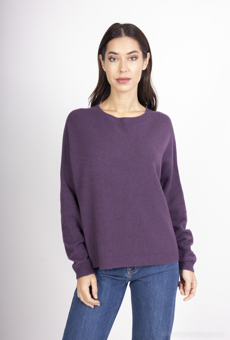 Wholesaler For Her Paris - Solid color round neck sweater with long sleeves and a cashmere-like feel