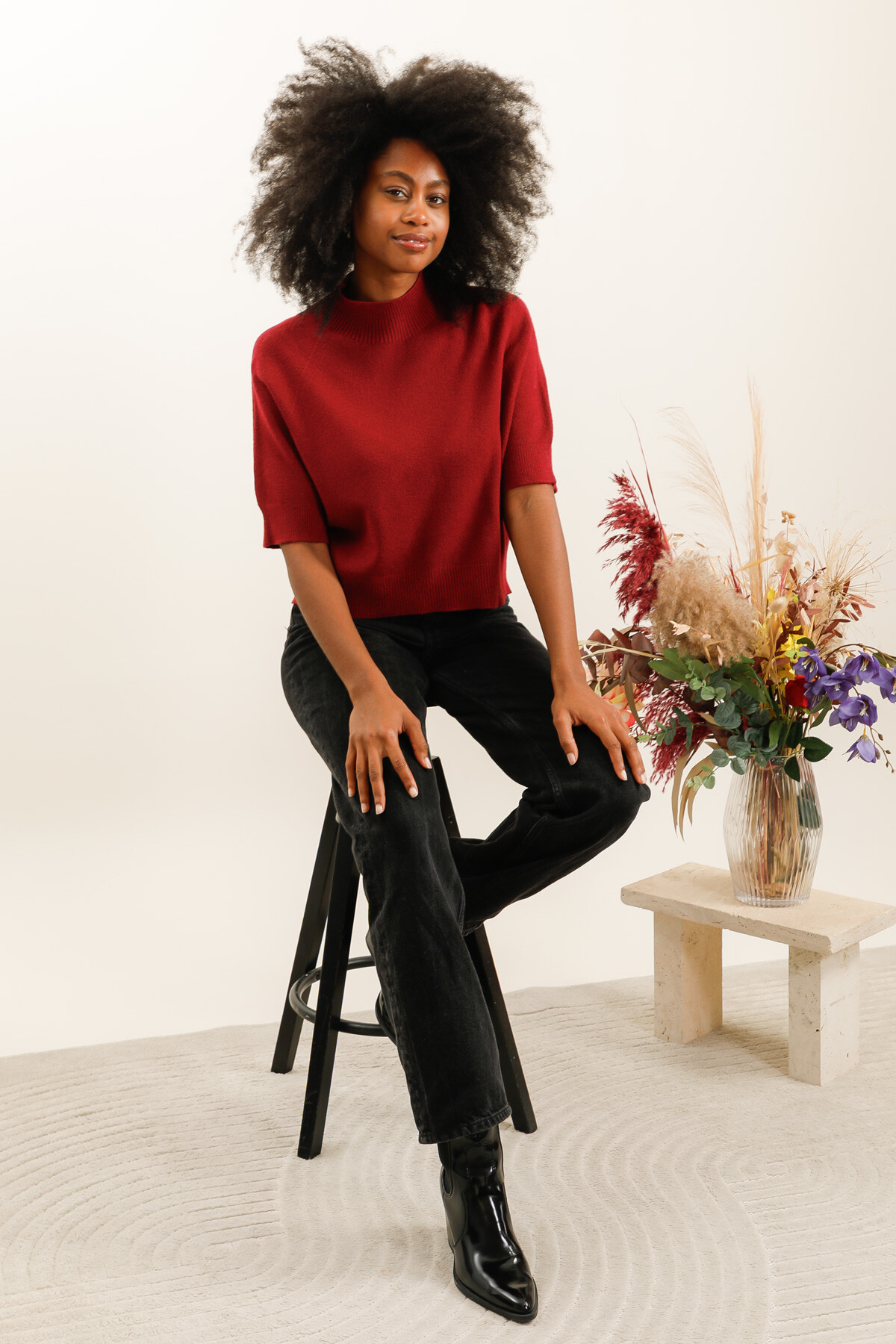 Wholesaler For Her Paris - Solid color turtleneck short sleeve sweater with a cashmere feel