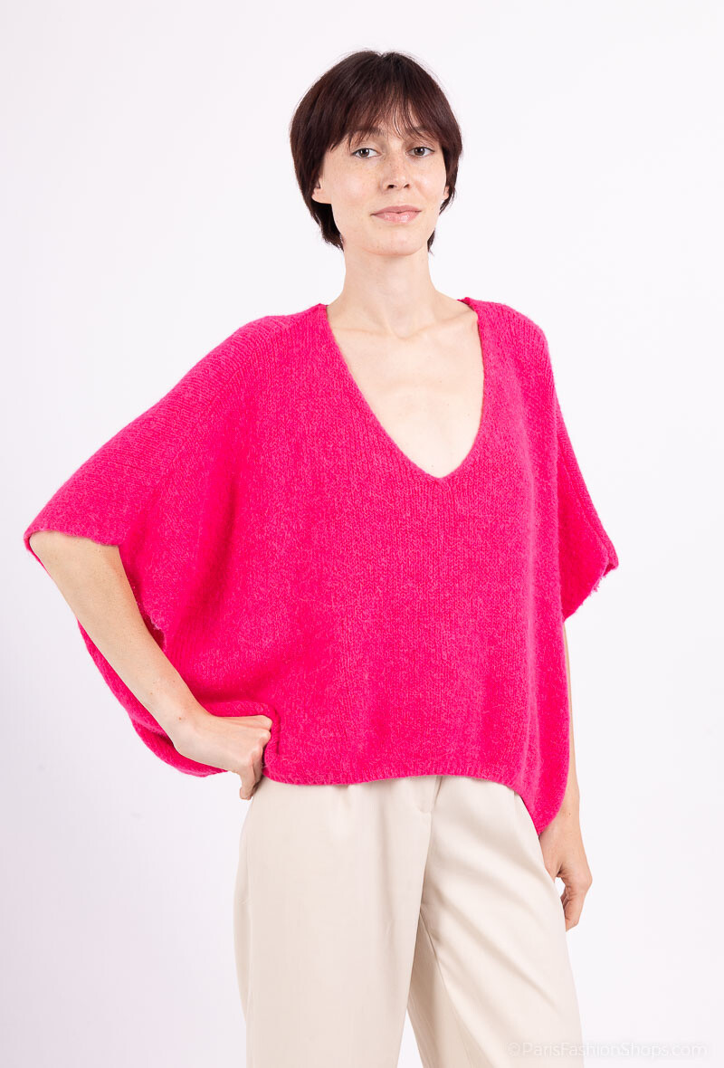 Wholesaler For Her Paris - United sweater in short sleeves V -collar in baby alpaca