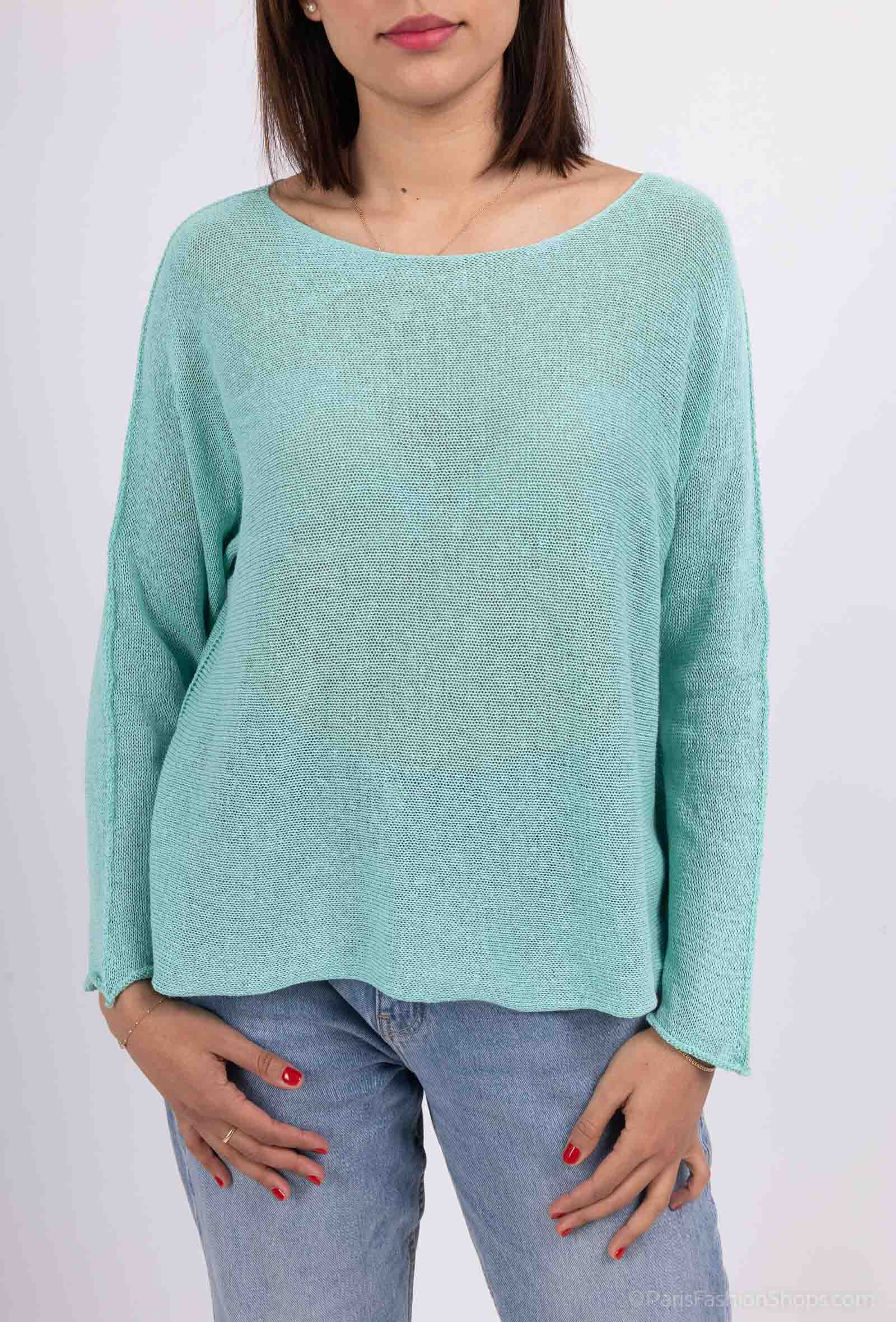 Grossiste For Her Paris - Pull uni sans couture en 100% coton col rond manches longues