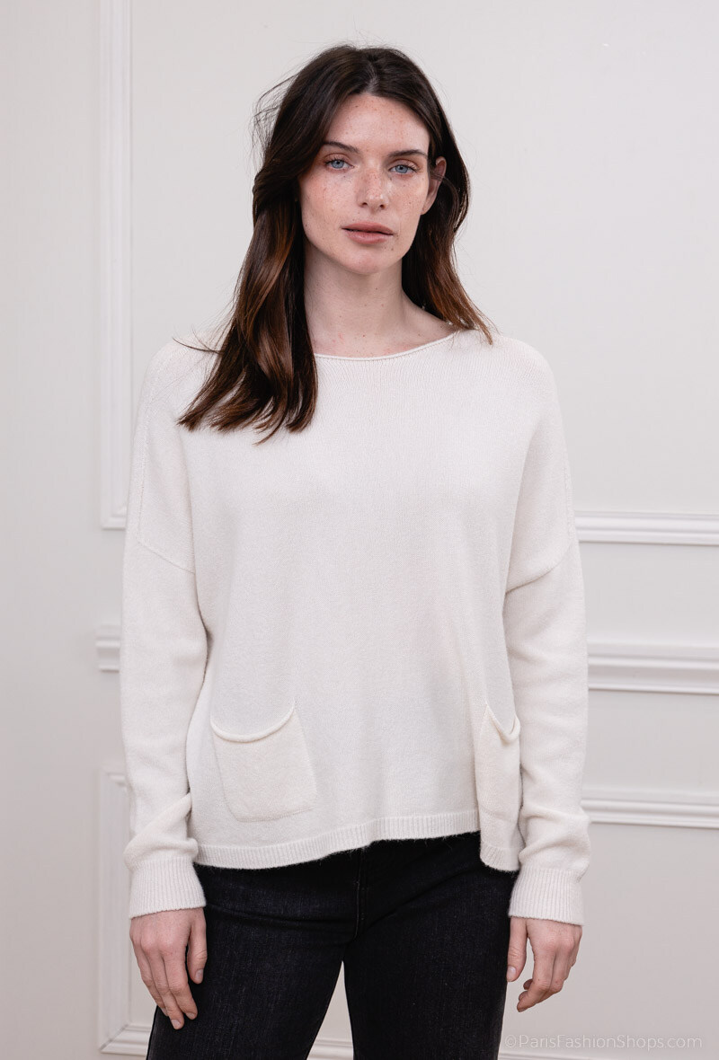 Wholesaler For Her Paris - Oversized round neck sweater with 2 pockets long sleeves in cashmere touch