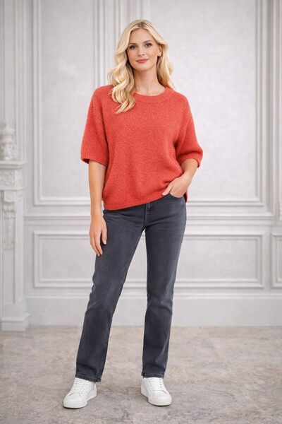 Grossista For Her Paris - Maglione oversize a girocollo con maniche corte in baby alpaca che non pizzica Maglia premium Grossista For Her Paris - Maglione oversize a girocollo con maniche corte in baby alpaca che non pizzica Maglia premium