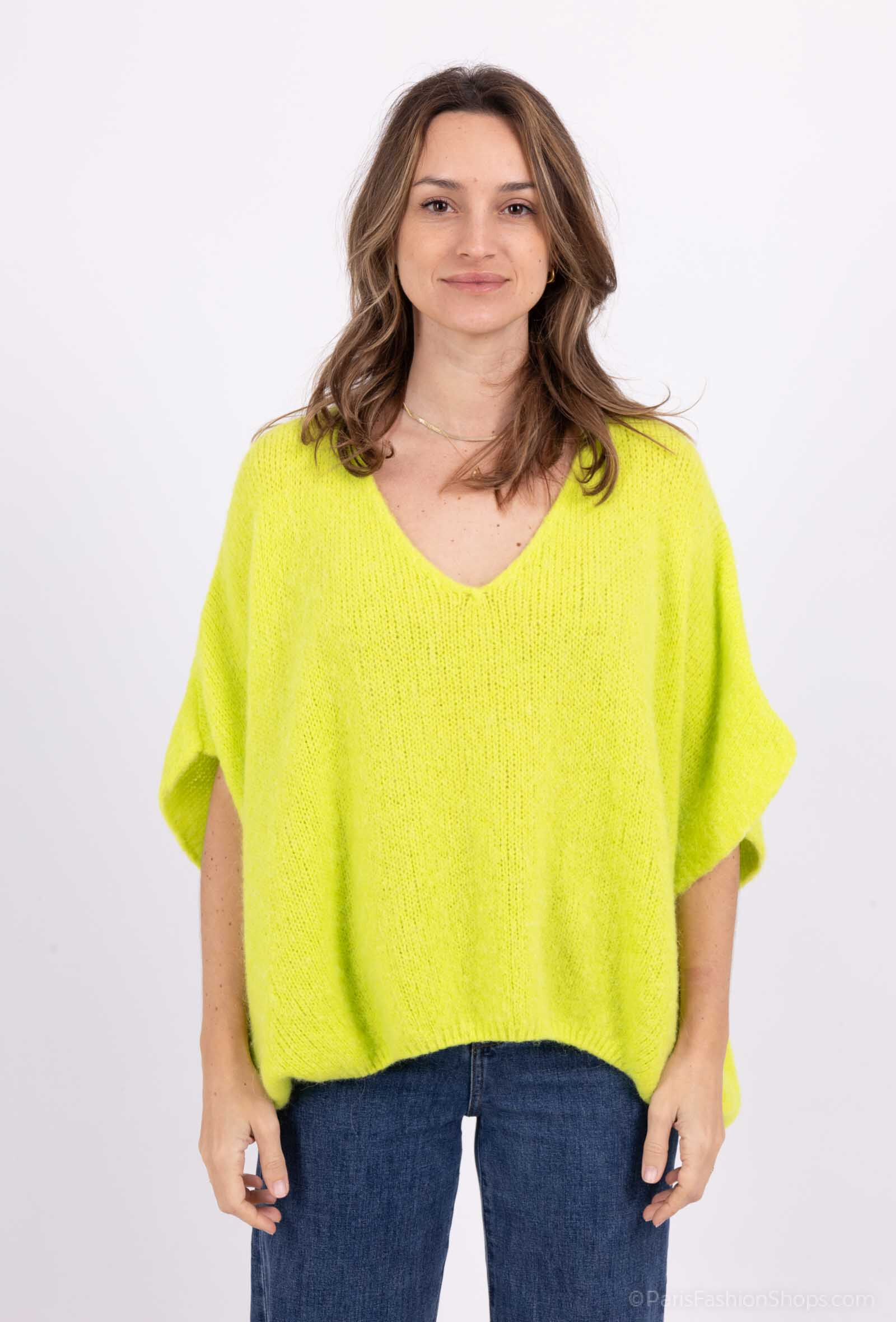 Wholesaler For Her Paris - Plain short-sleeved V-neck sweater in baby alpaca