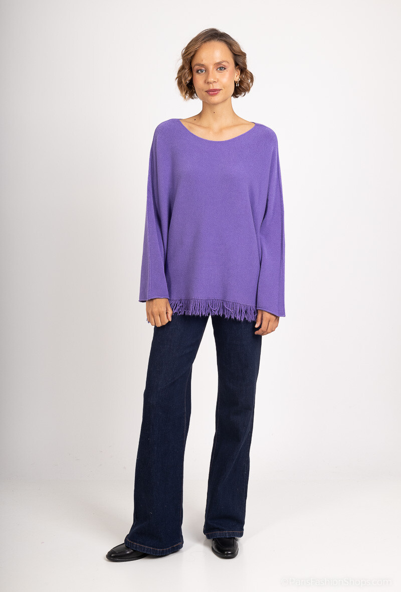 Wholesaler For Her Paris - Solid fringe sweater with round neck and long sleeves, cashmere feel