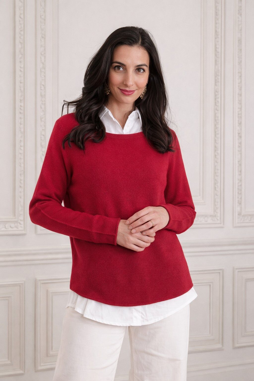 Wholesaler For Her Paris - Seamless oversized solid color sweater with round neck and long sleeves