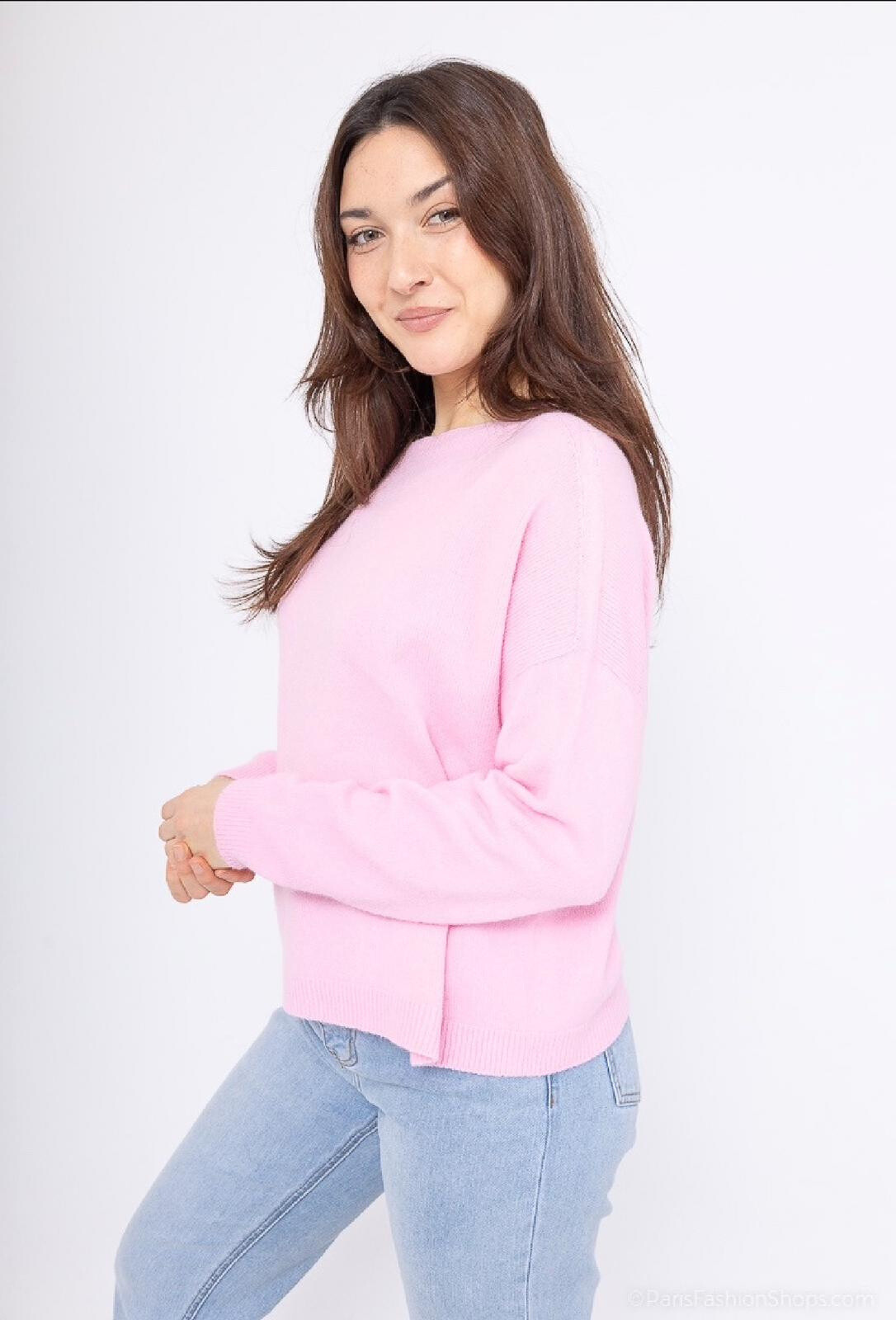 Wholesaler For Her Paris - Plain oversized top, round neck, long sleeves, cashmere-touch knit