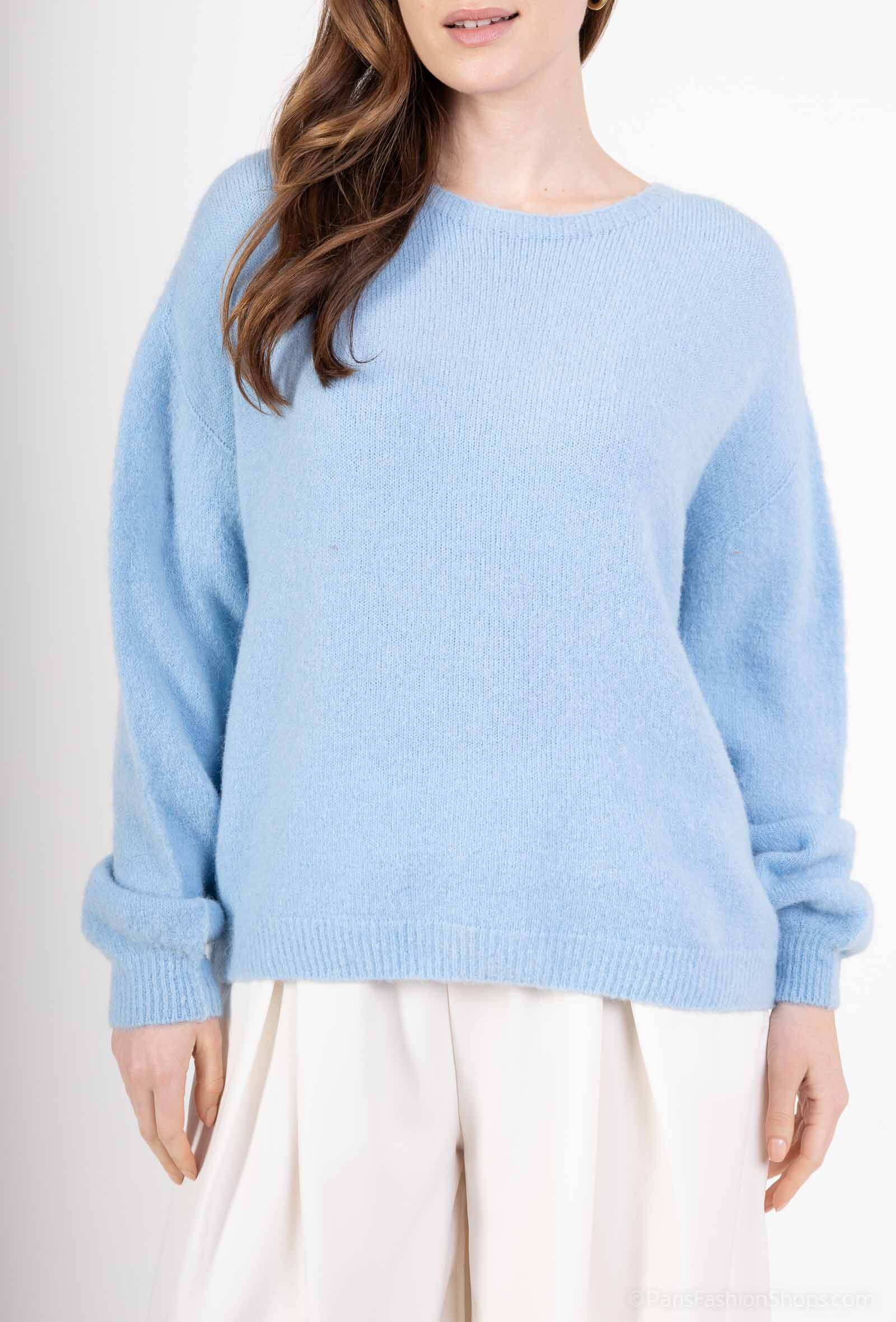 Wholesaler For Her Paris - Plain seamless sweater in baby alpaca, short sleeves, round neck