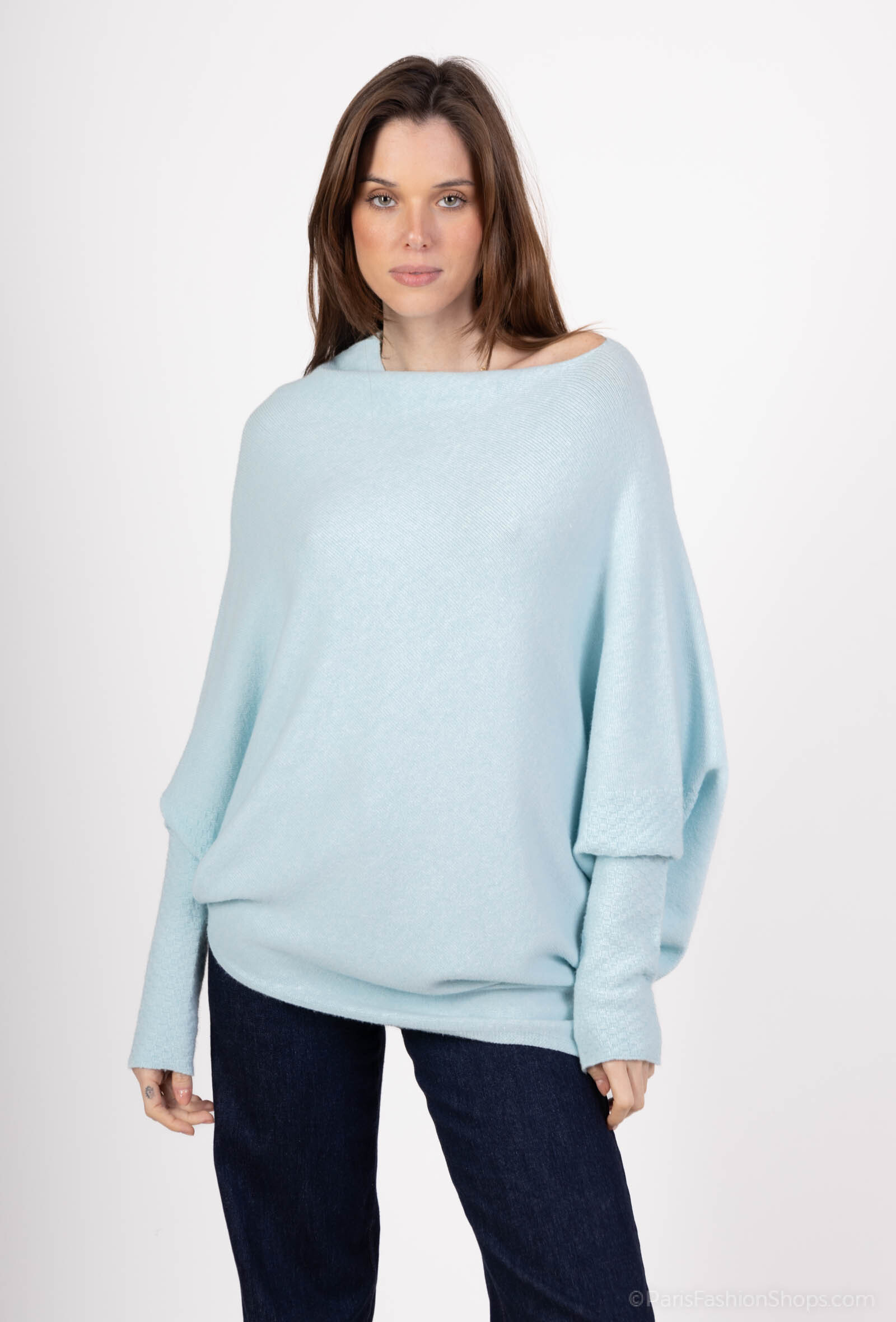 Wholesaler For Her Paris - Oversized asymmetrical knit poncho with round neck