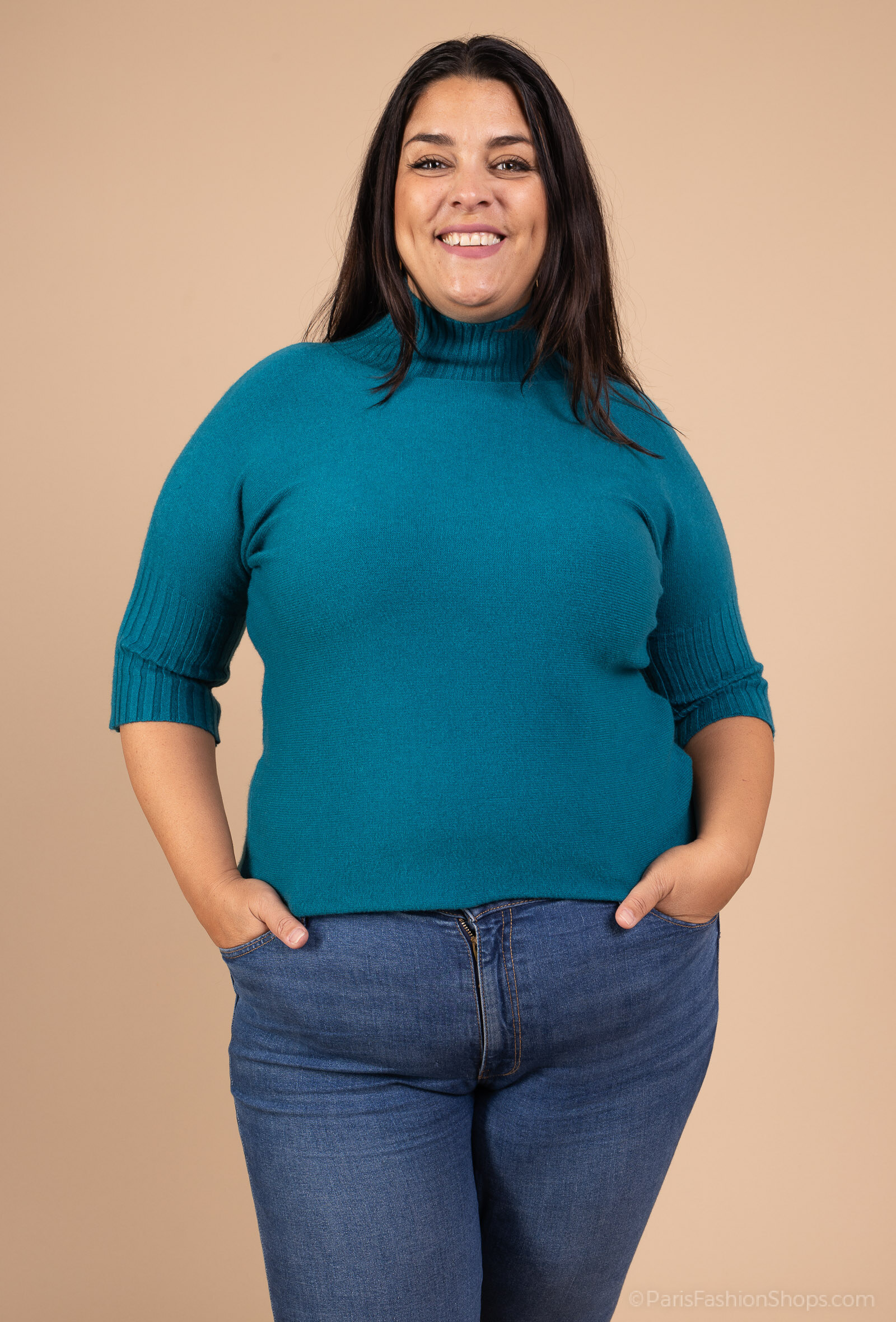 Wholesaler For Her Paris - Solid viscose sweater with a high neck and unique short sleeves