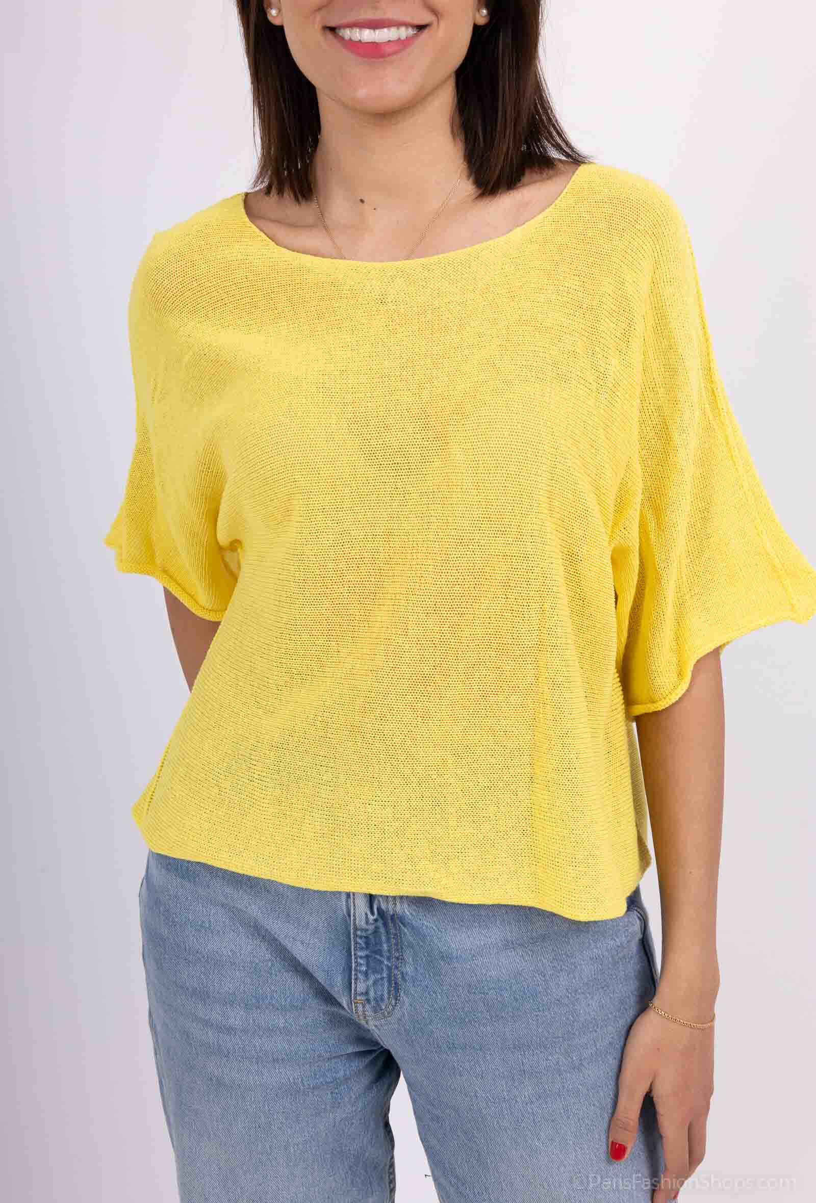 Grossiste For Her Paris - Pull sans couture uni en 100% coton manches 3/4 col rond