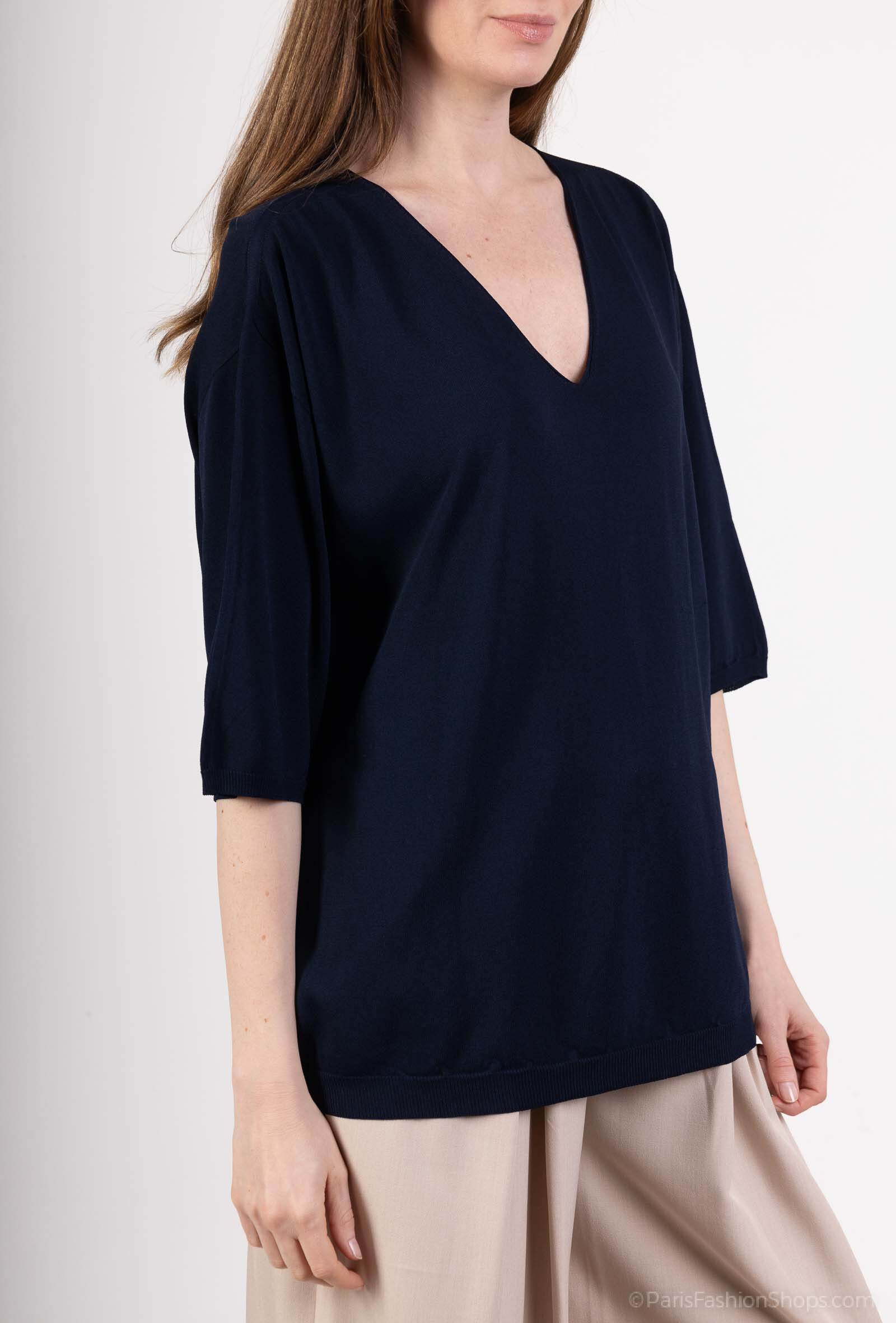 Wholesaler For Her Paris - Oversized seamless knit sweater V-neck 3/4 sleeves