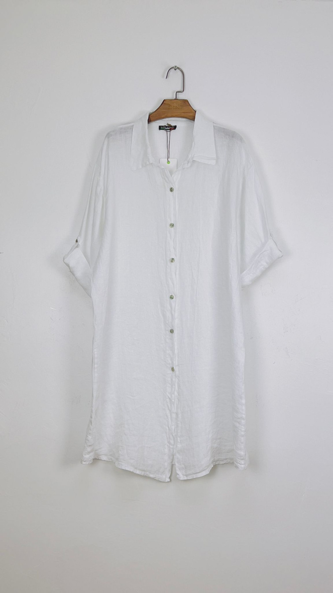 Wholesaler For Her Paris - Plain vest dress in 100% linen with buttons and 3/4 sleeves