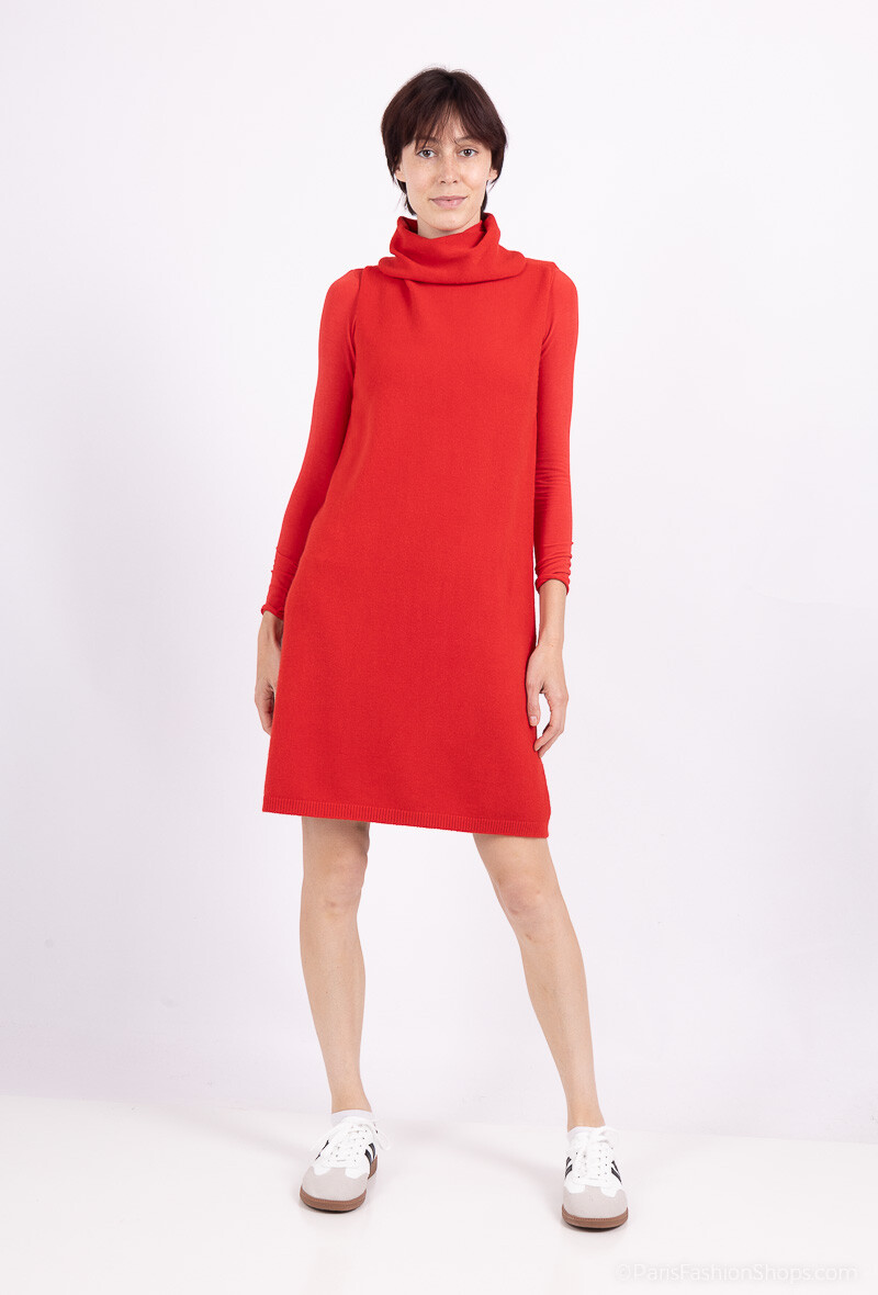 Wholesaler For Her Paris - Solid sleeveless knit dress with high neck in cashmere touch