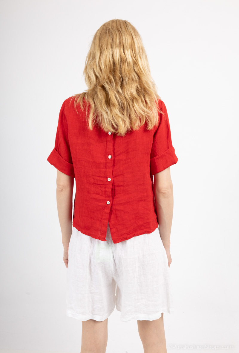 Wholesaler For Her Paris - 100% linen top, 3/4 sleeves, round neck and buttons at the back