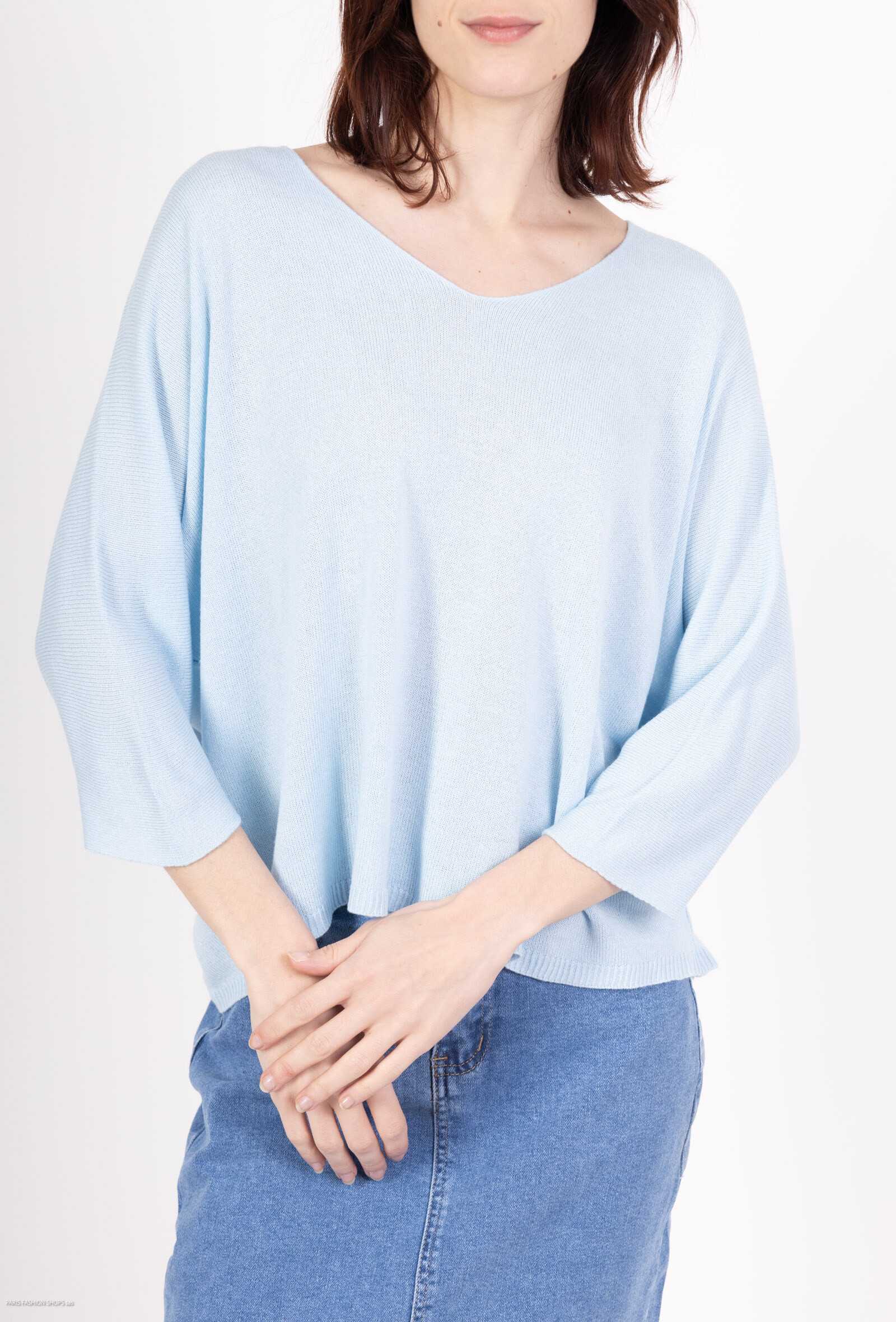 Wholesaler For Her Paris - Top in plain knit, V -neck, short sleeves