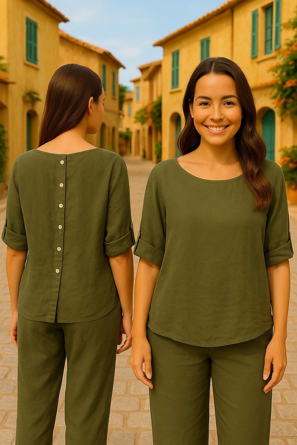 Wholesaler For Her Paris - Lightweight 100% Linen Top – Boat Neck and Buttoned Back 3/4 Sleeves