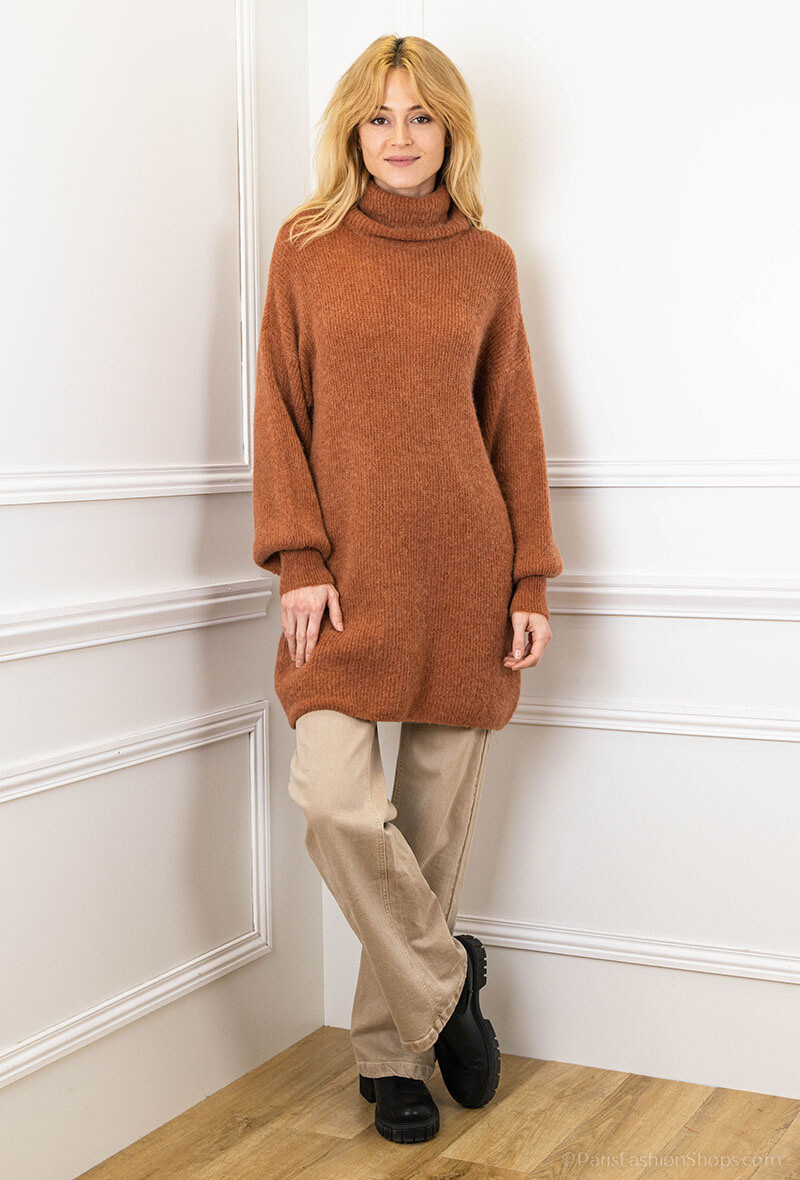 Grossista For Her Paris - Tunica con collo alto, oversize liscio in maglia, in baby alpaca