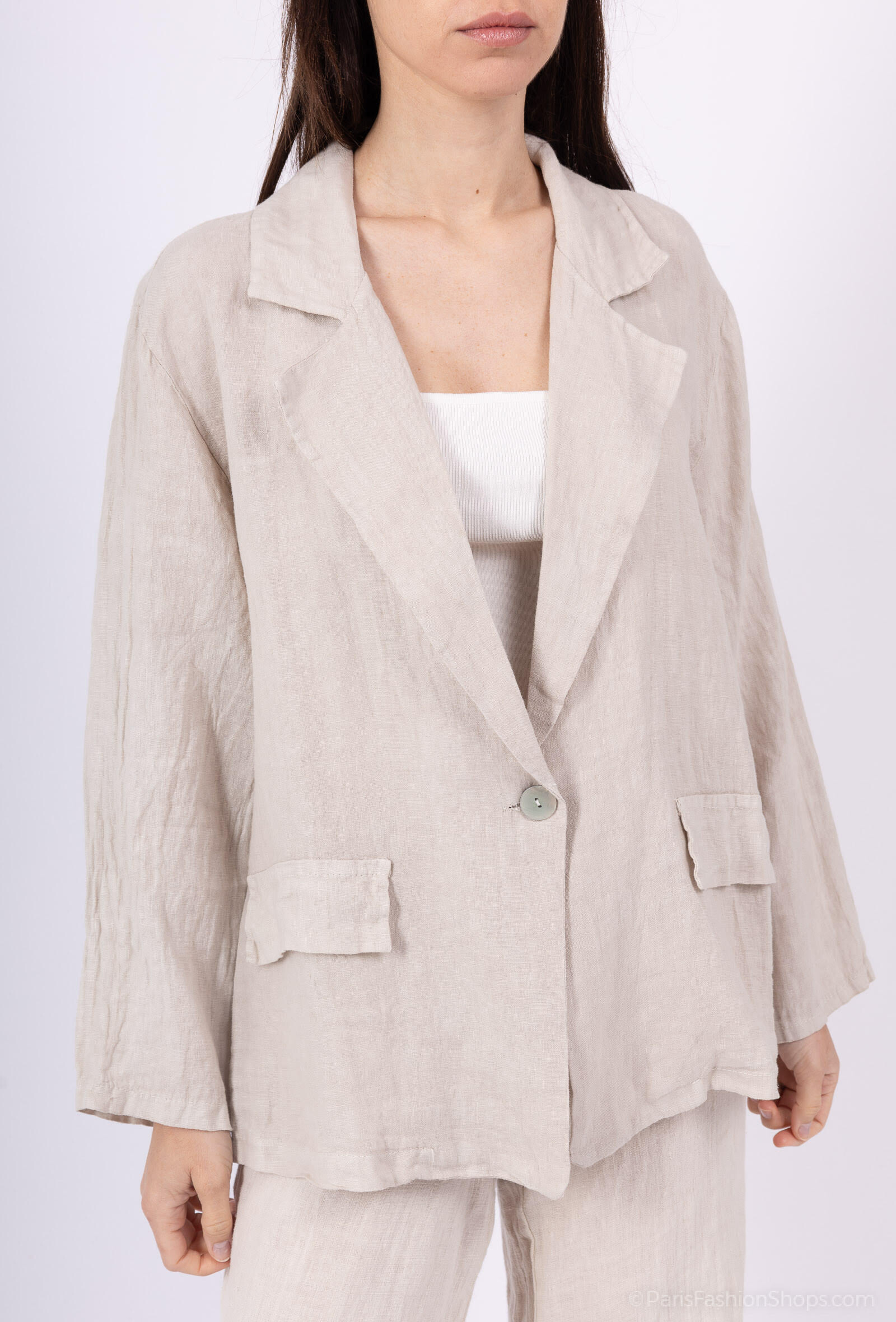 Grossiste For Her Paris - Veste femme en 100 % lin manches longues fausses poches