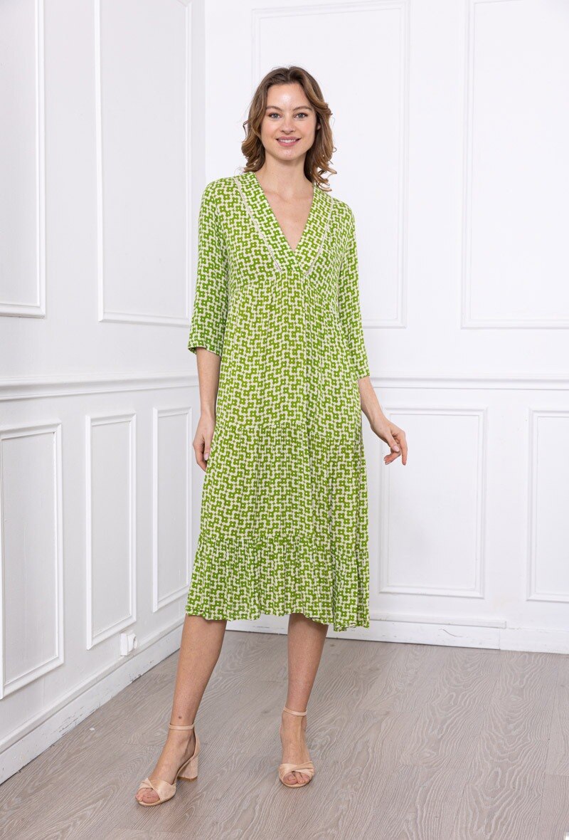 Wholesaler Freda - Long dress with 3/4 sleeves, V-neck