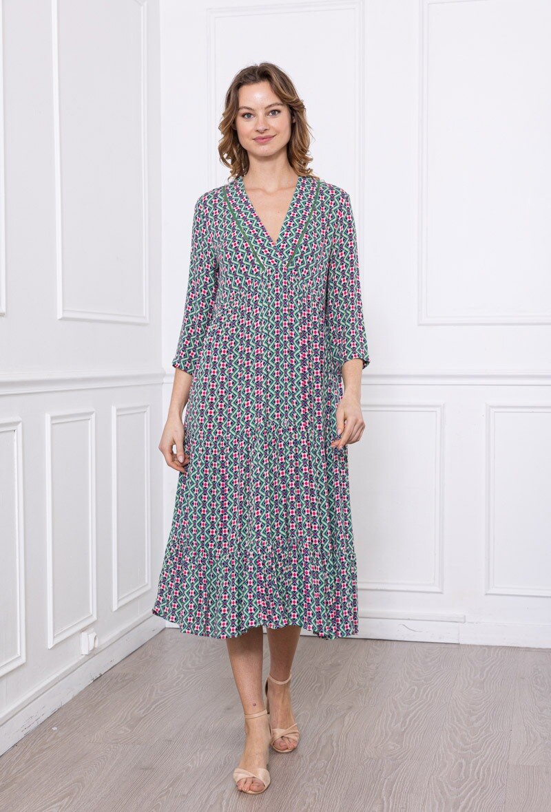 Wholesaler Freda - Long dress with 3/4 sleeves, V-neck