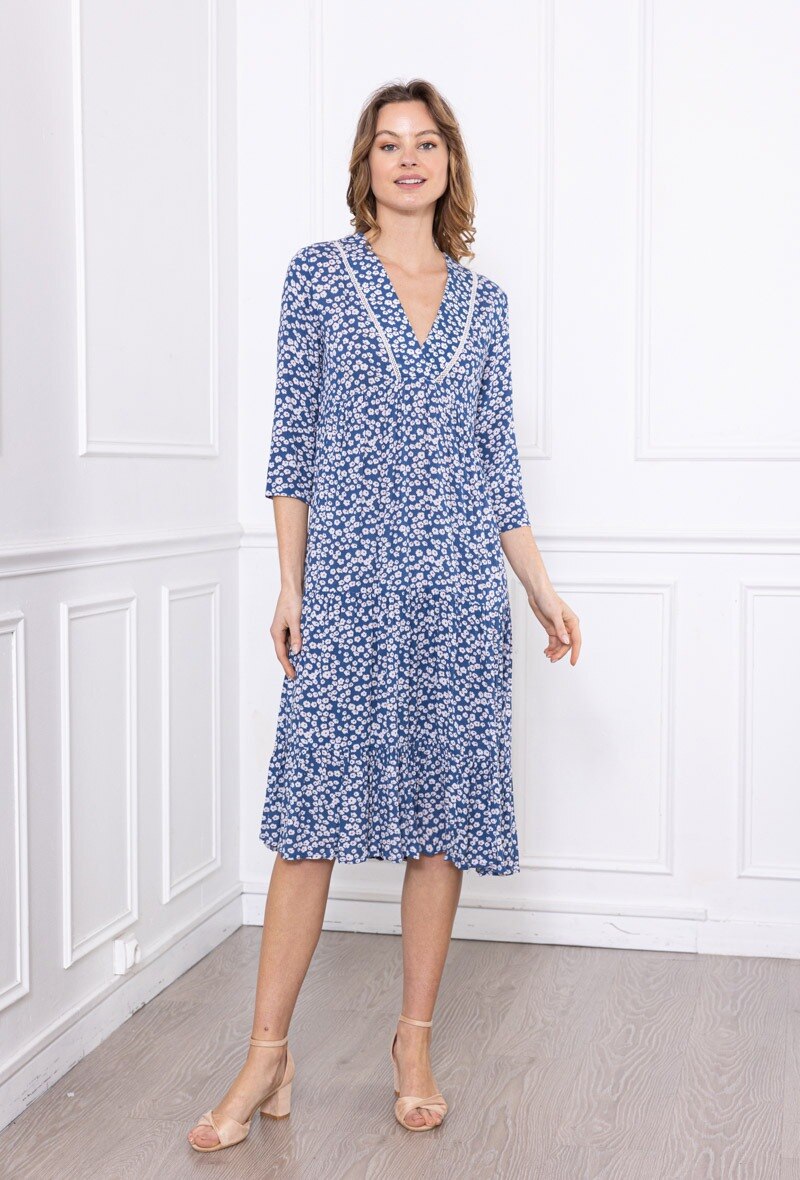 Wholesaler Freda - Long dress with 3/4 sleeves, V-neck