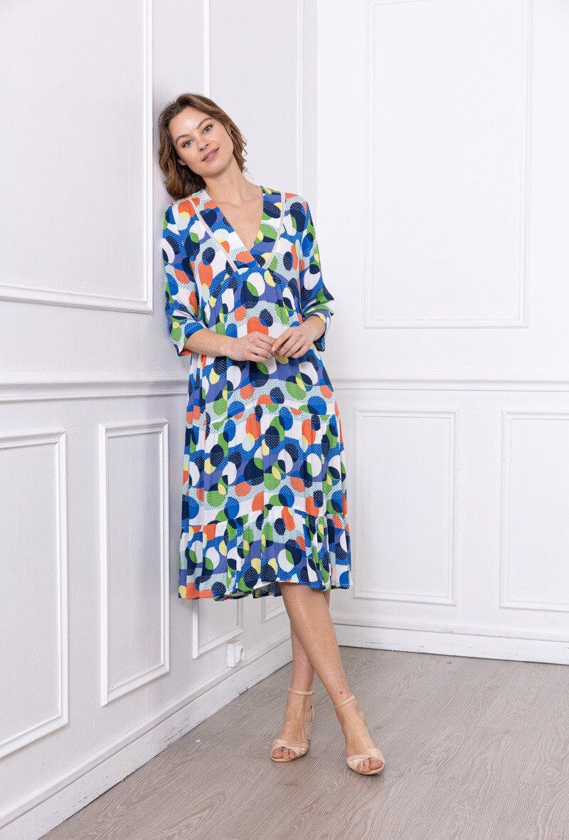 Wholesaler Freda - Long dress with 3/4 sleeves, V-neck